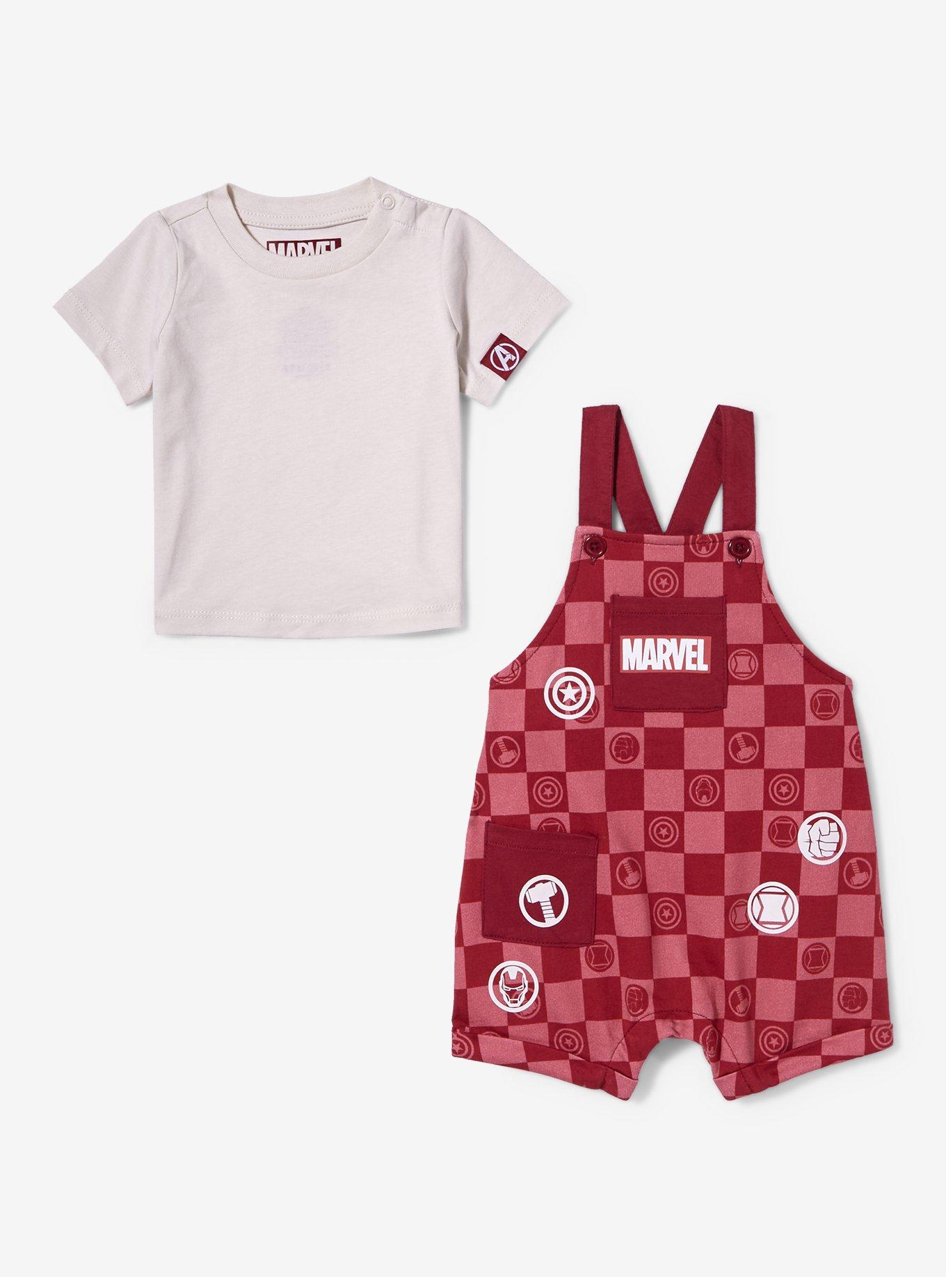 Marvel Avengers Checkered Icons Infant T-Shirt & Overall Set, RED, alternate