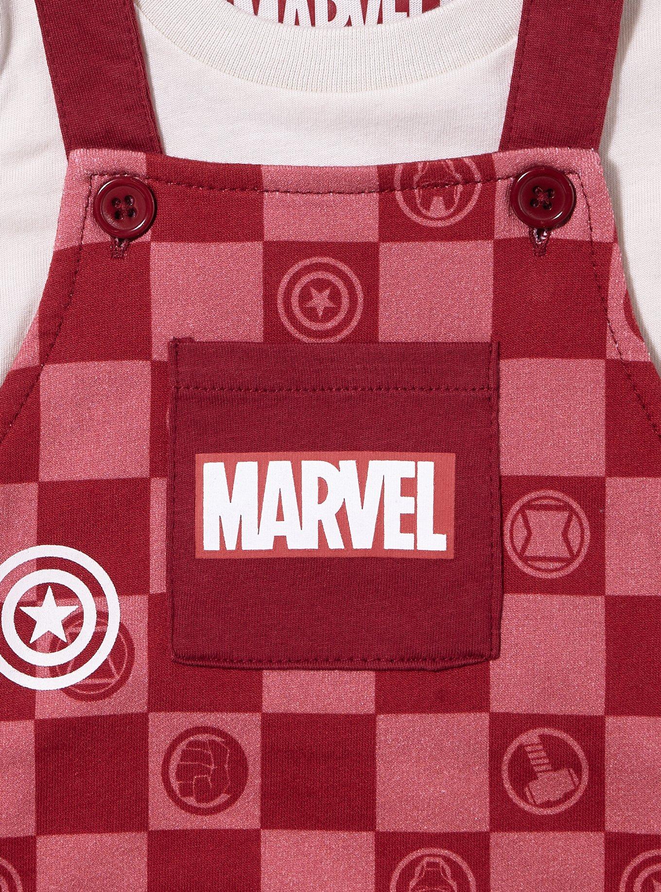 Marvel Avengers Checkered Icons Infant T-Shirt & Overall Set, RED, alternate