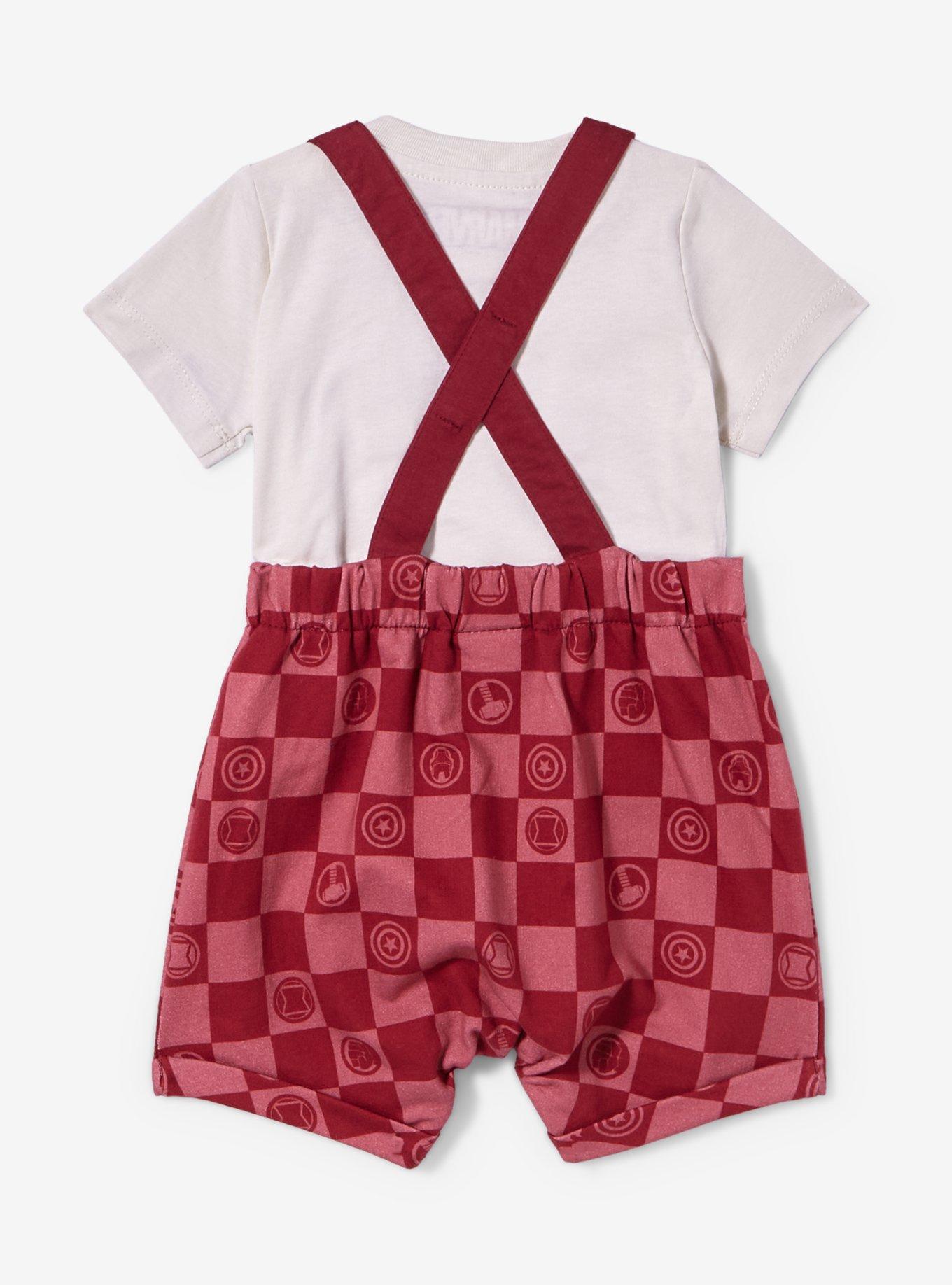 Marvel Avengers Checkered Icons Infant T-Shirt & Overall Set, RED, alternate