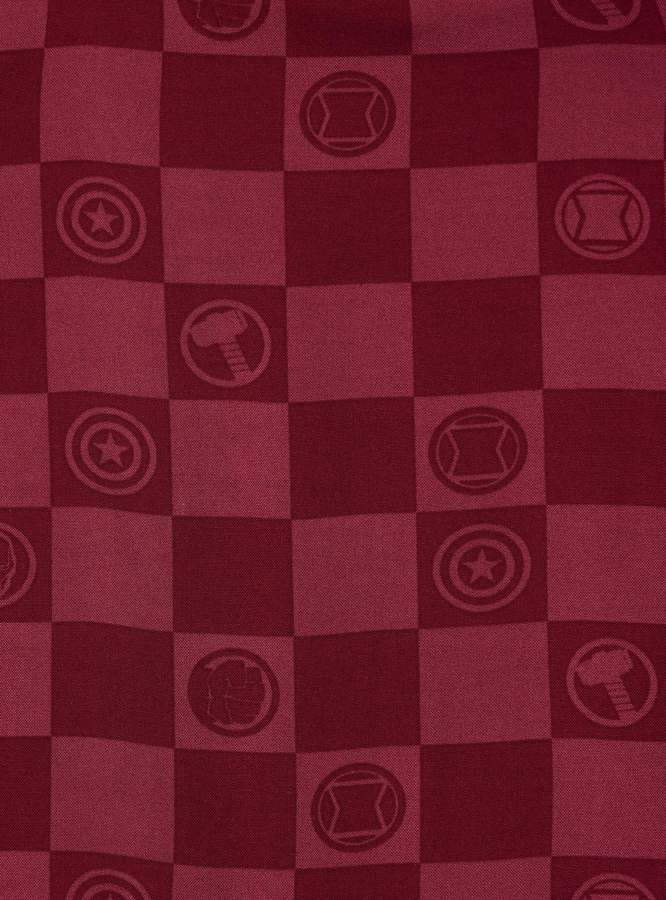 Marvel Avengers Icons Checkered Smock Dress - BoxLunch Exclusive, MAROON, alternate