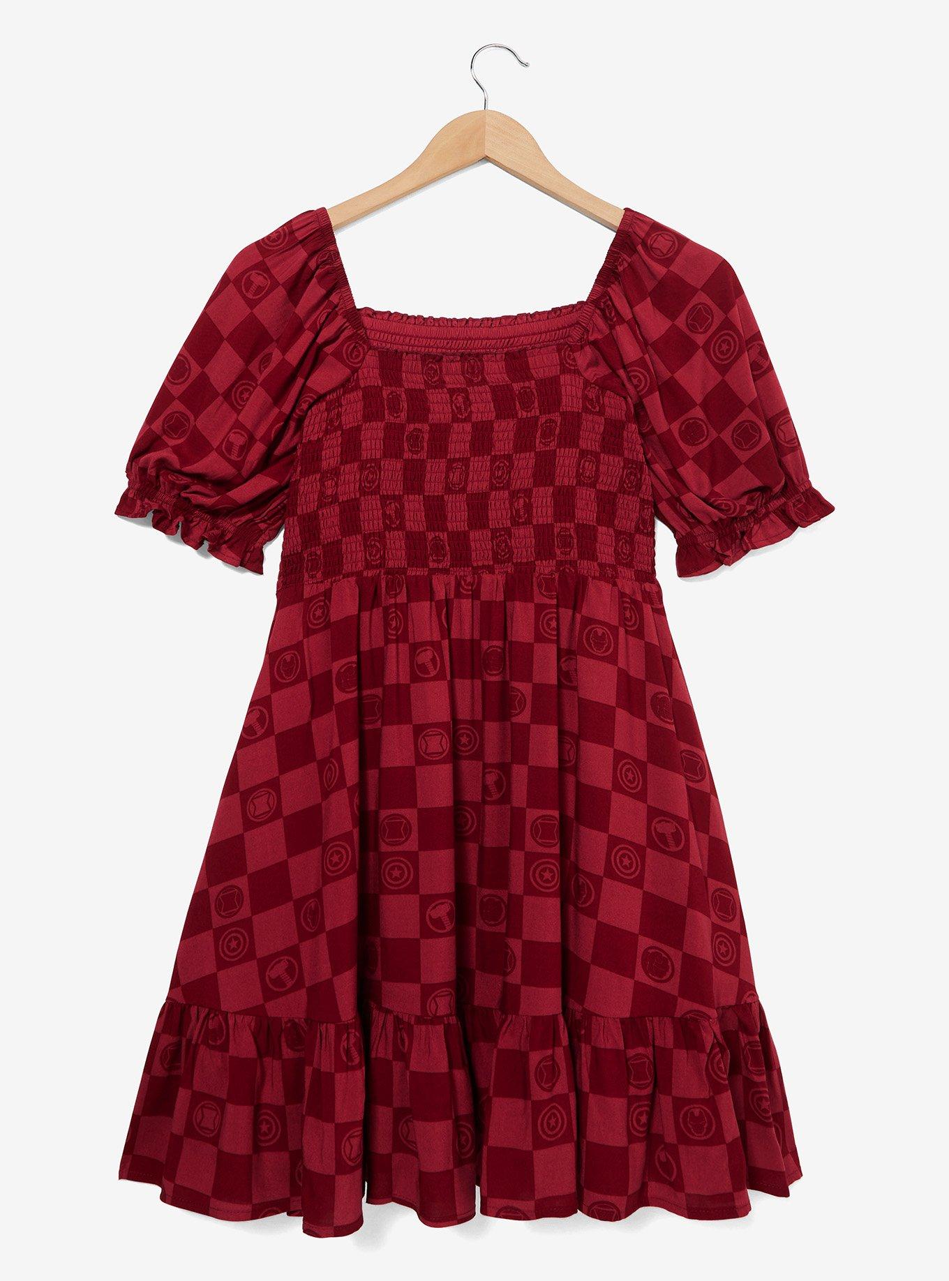 Marvel Avengers Icons Checkered Plus Size Smock Dress - BoxLunch Exclusive, MAROON, alternate