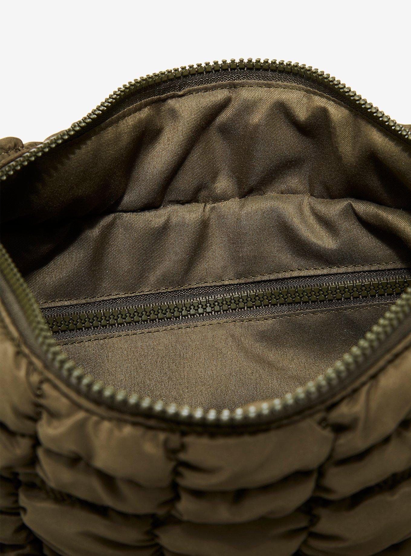 Army Green Quilted Puffer Shoulder Tote Bag, , alternate