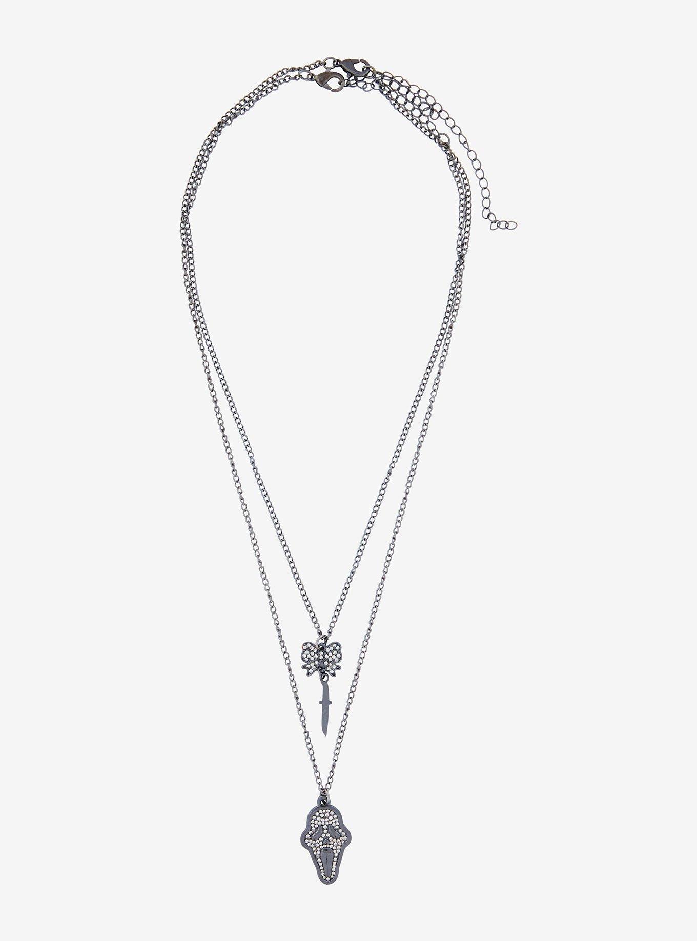 Scream Ghost Face Mask Bow Bling Necklace Set, , alternate
