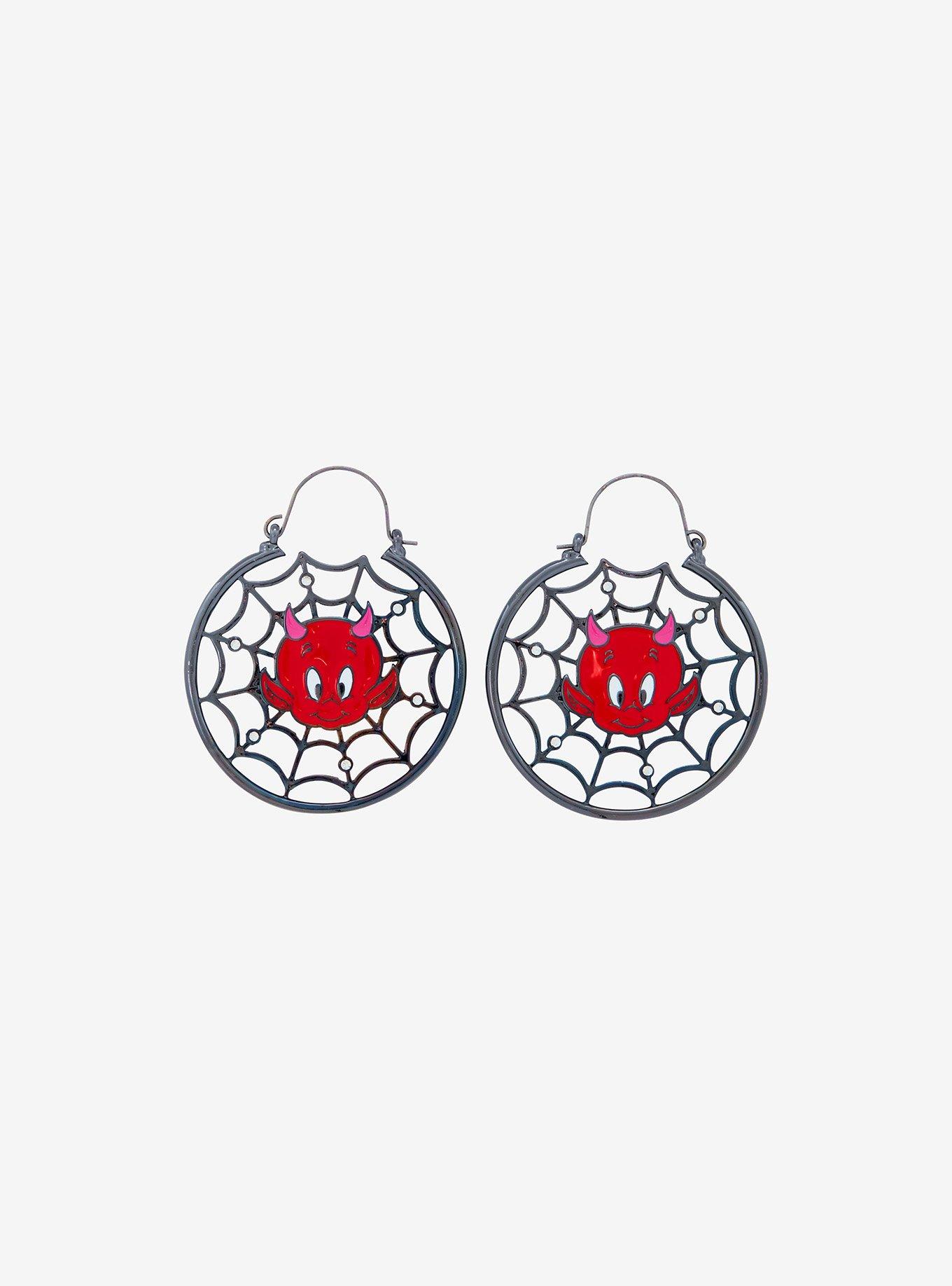 Hot Stuff The Little Devil Spiderweb Hoop Earrings, , hi-res