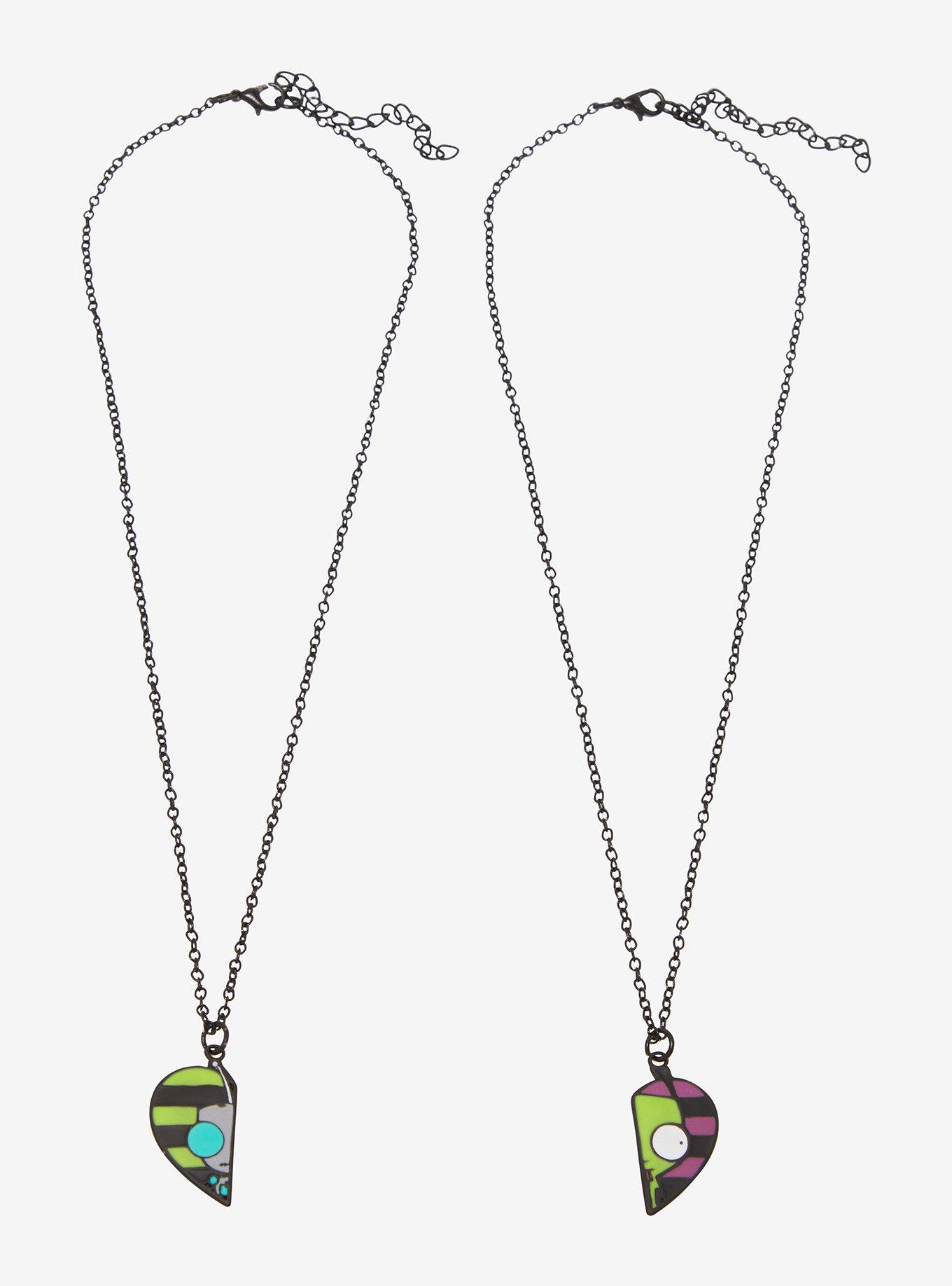 Invader Zim GIR Stripe Heart Best Friend Necklace Set