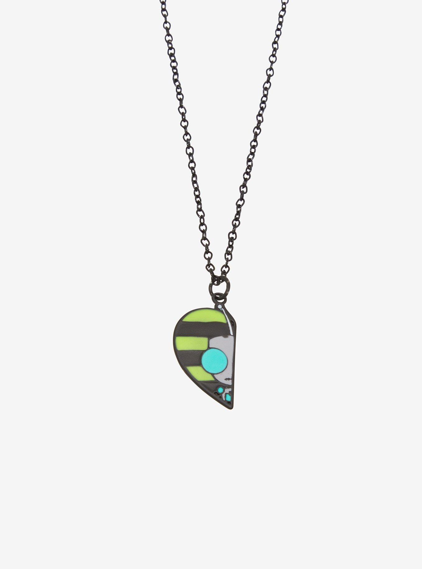 Invader Zim GIR Stripe Heart Best Friend Necklace Set