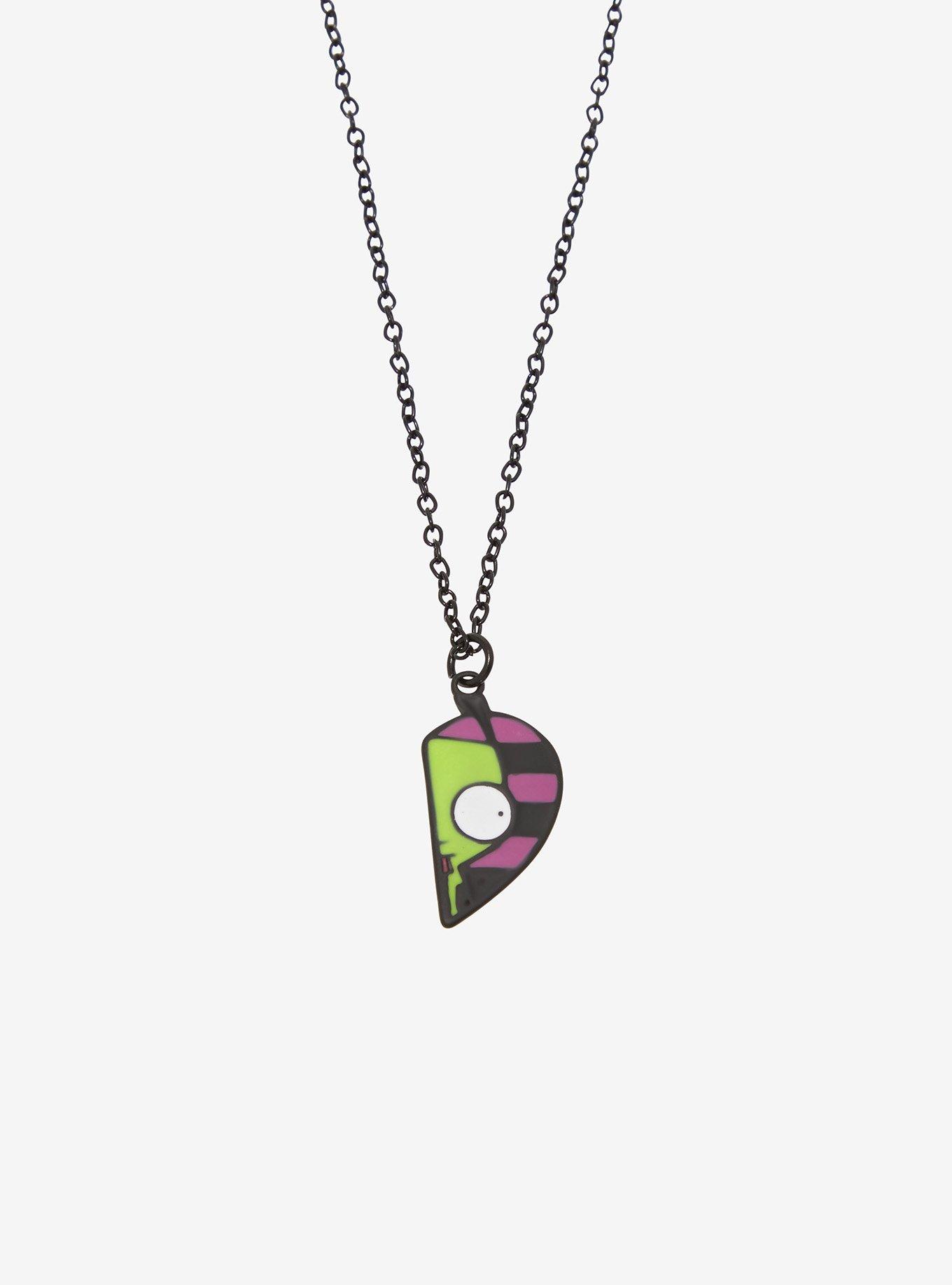 Invader Zim GIR Stripe Heart Best Friend Necklace Set