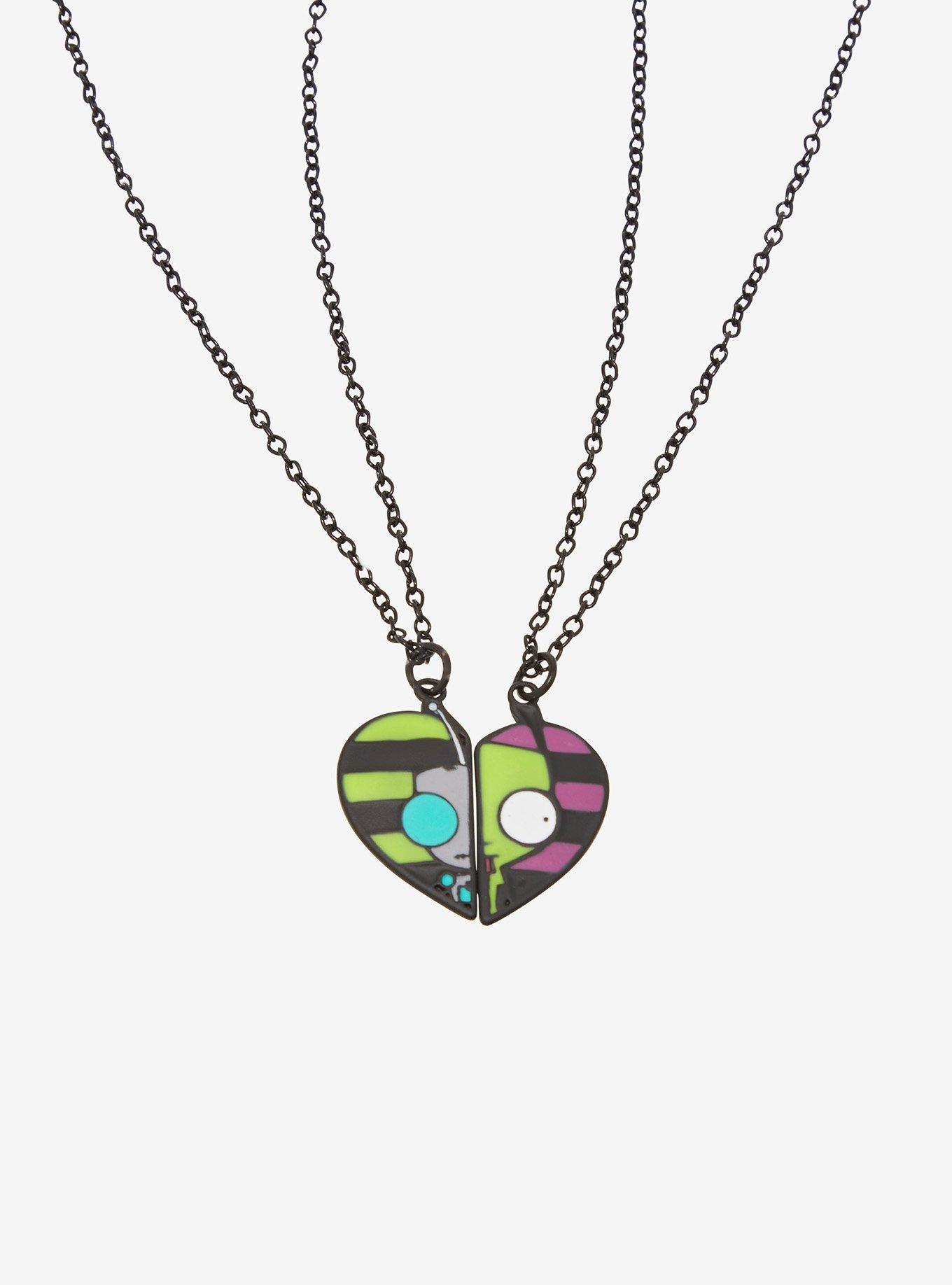 Invader Zim GIR Stripe Heart Best Friend Necklace Set, , alternate