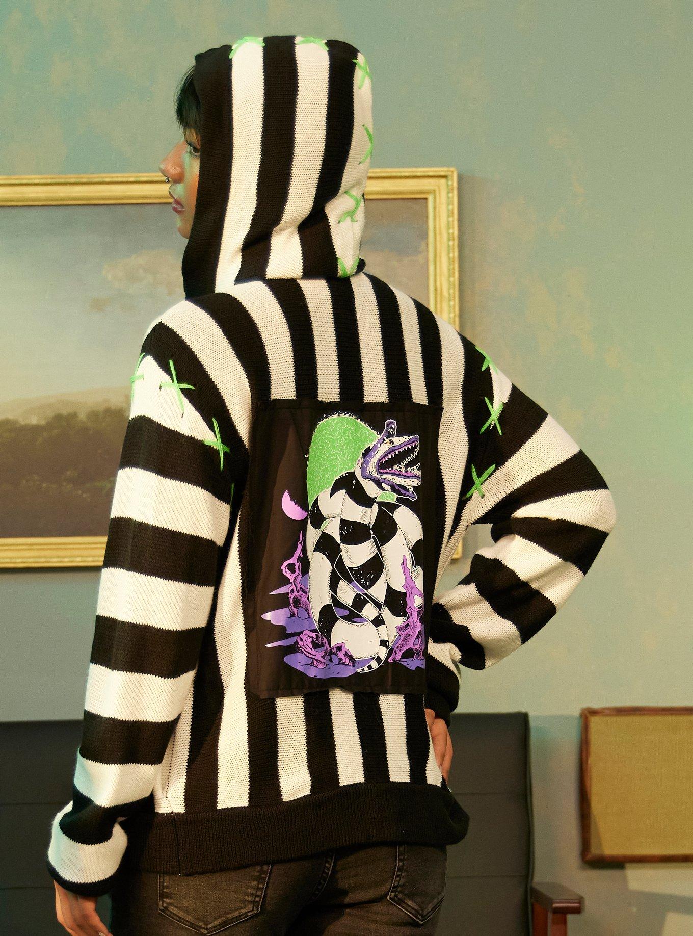 Beetlejuice Beetlejuice Stripe Patches Girls Hooded Cardigan, MULTI, alternate