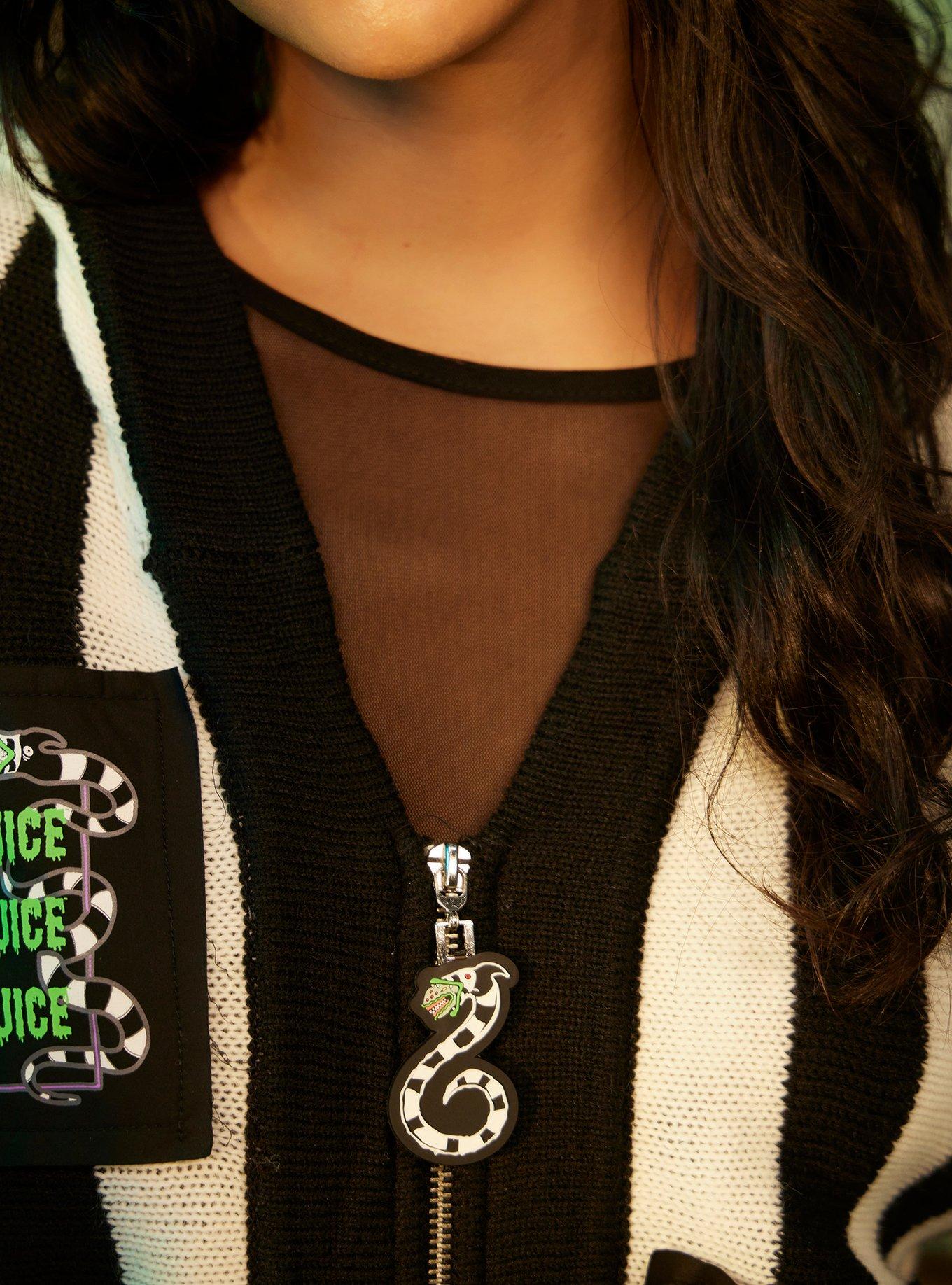 Beetlejuice Beetlejuice Stripe Patches Girls Hooded Cardigan, MULTI, alternate