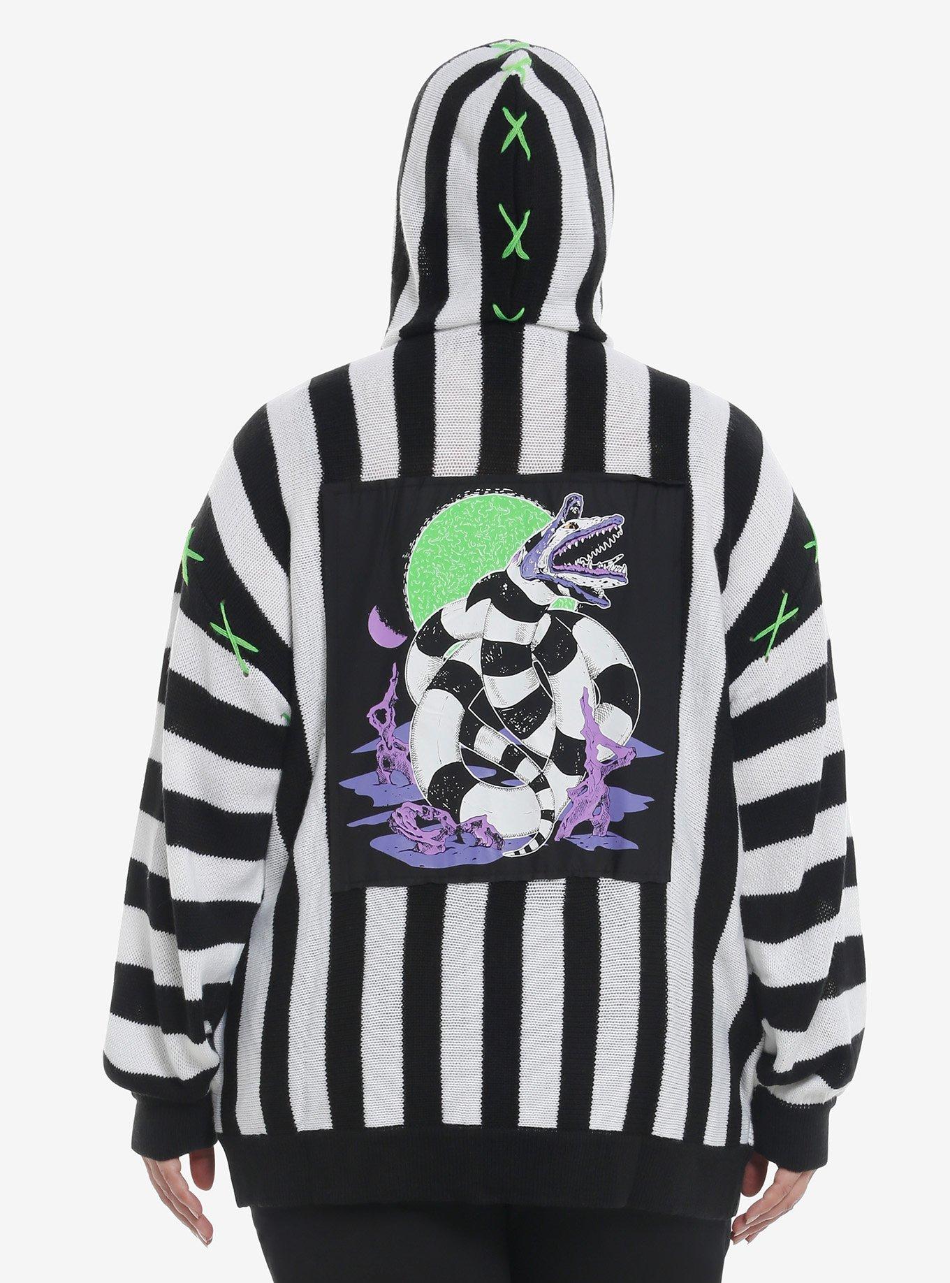 Beetlejuice Stripe Patches Girls Hooded Cardigan Plus