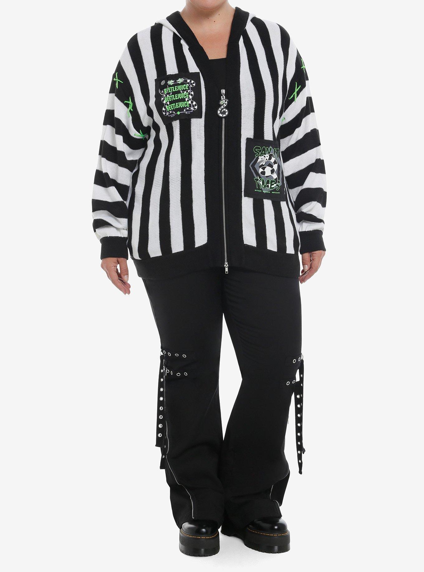 Beetlejuice Stripe Patches Girls Hooded Cardigan Plus