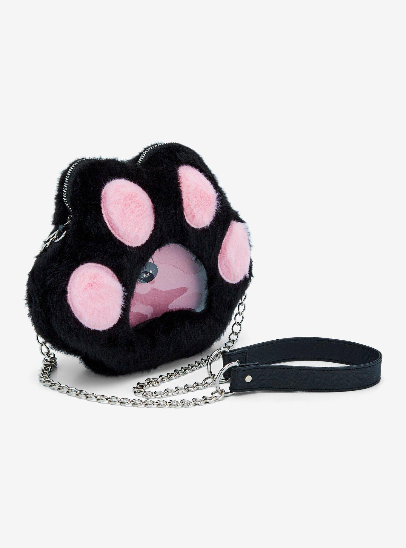 Black & Pink Paw Print Pin Collector Crossbody Bag, , hi-res