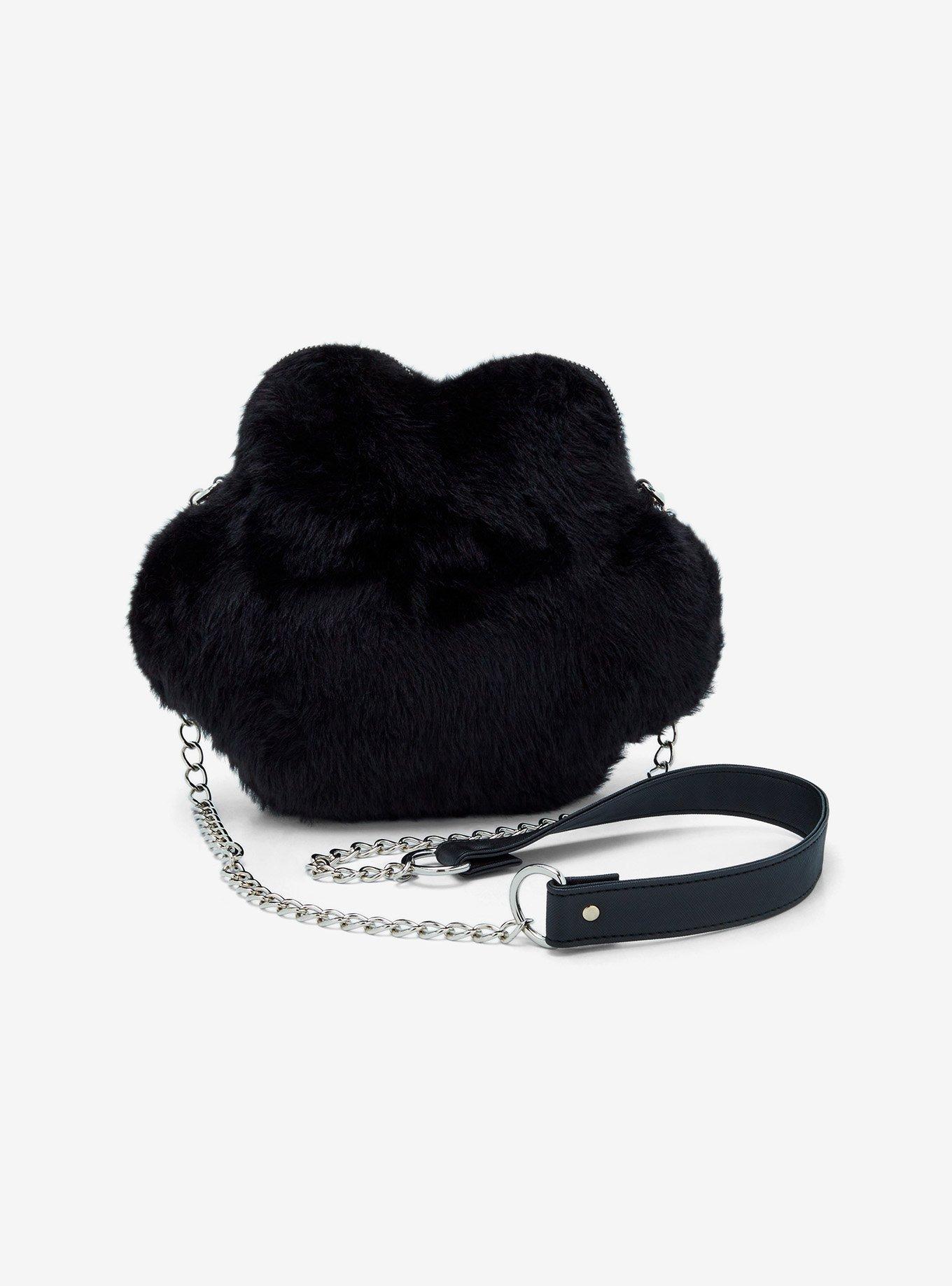 Black & Pink Paw Print Pin Collector Crossbody Bag, , alternate