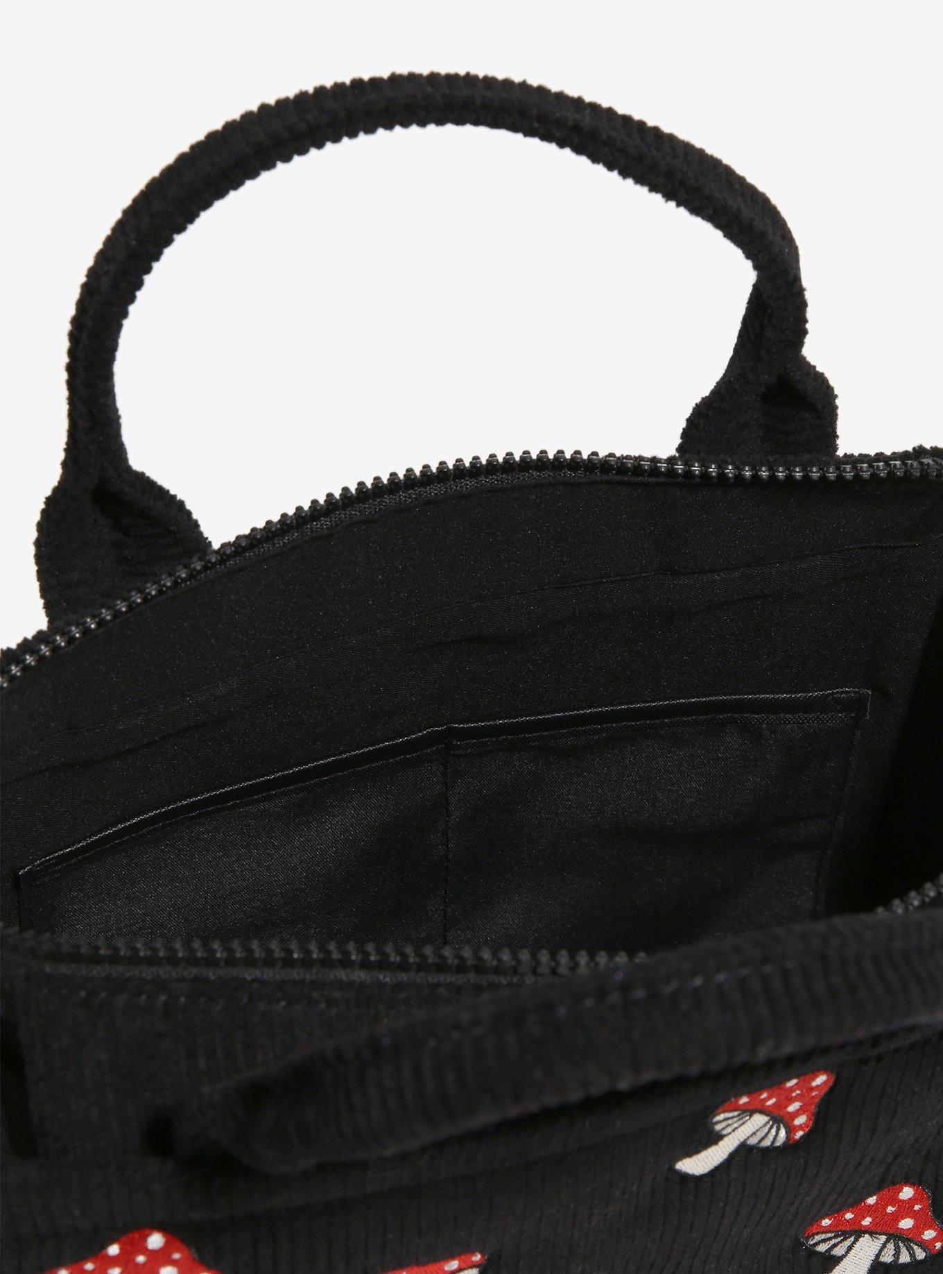 Mushroom Embroidered Black Corduroy Crossbody Bag, , alternate