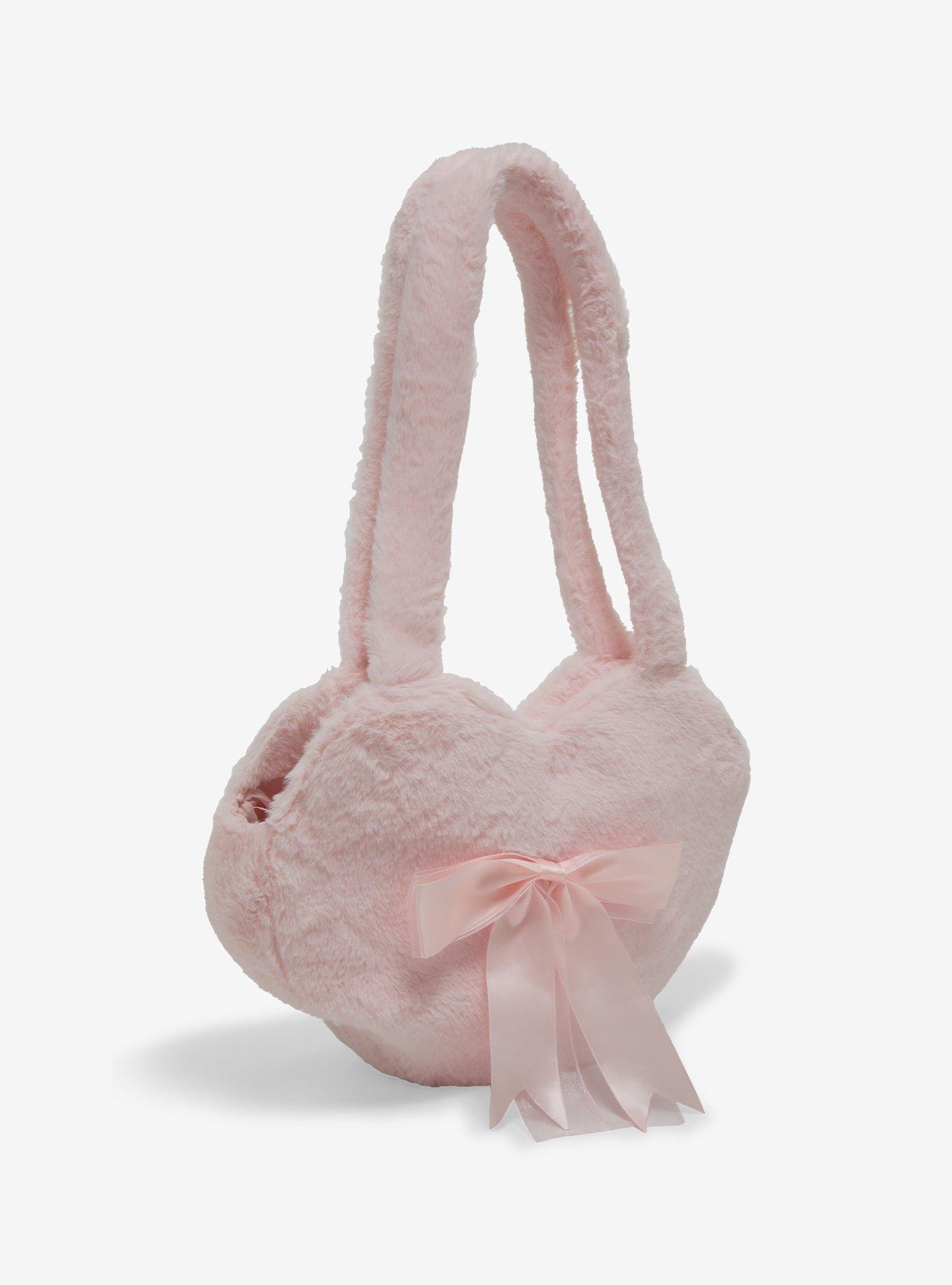 Pastel Pink Heart Fuzzy Plush Tote Bag, , hi-res