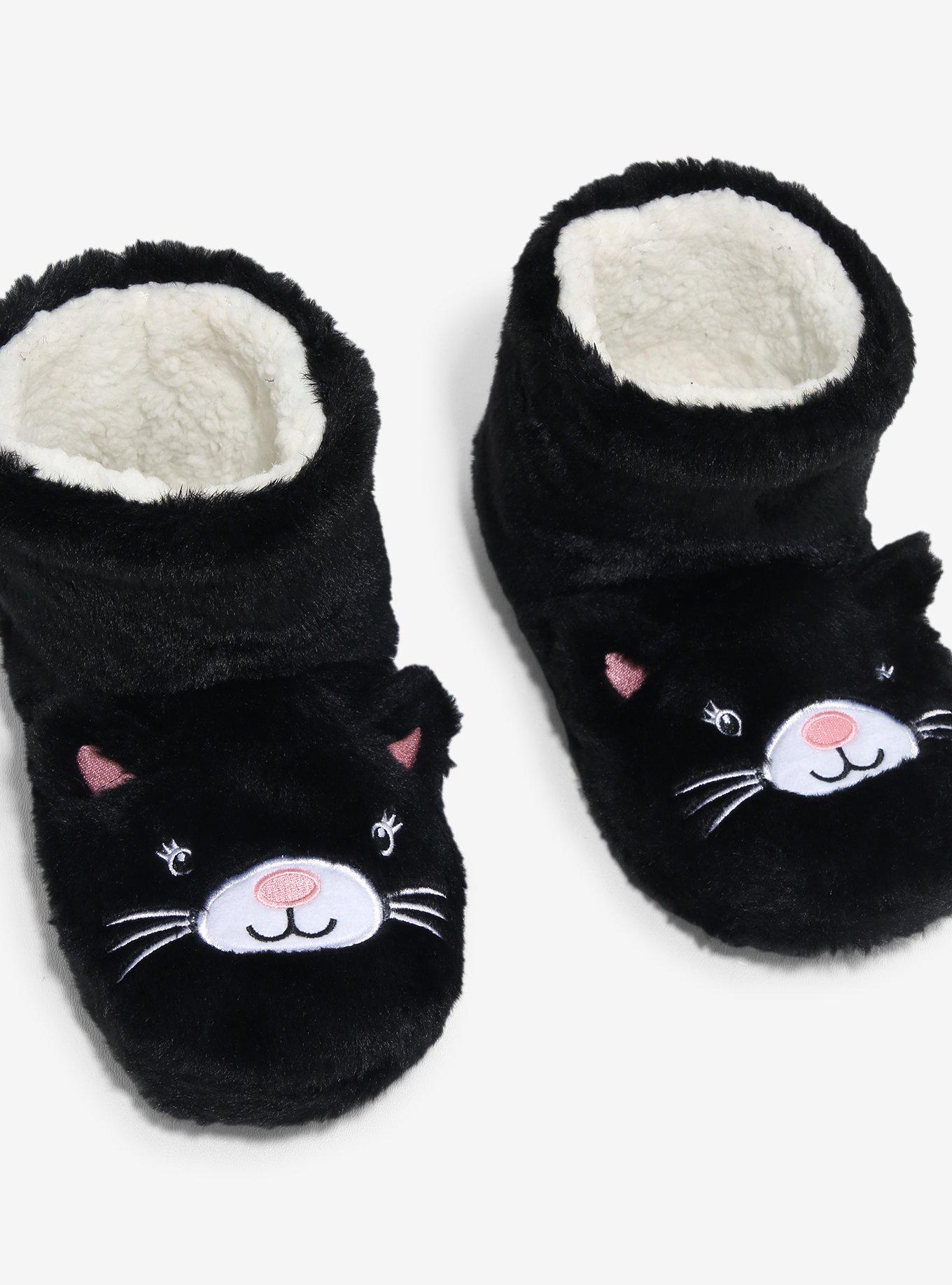 Black Cat Plush Bootie Slippers, MULTI, alternate