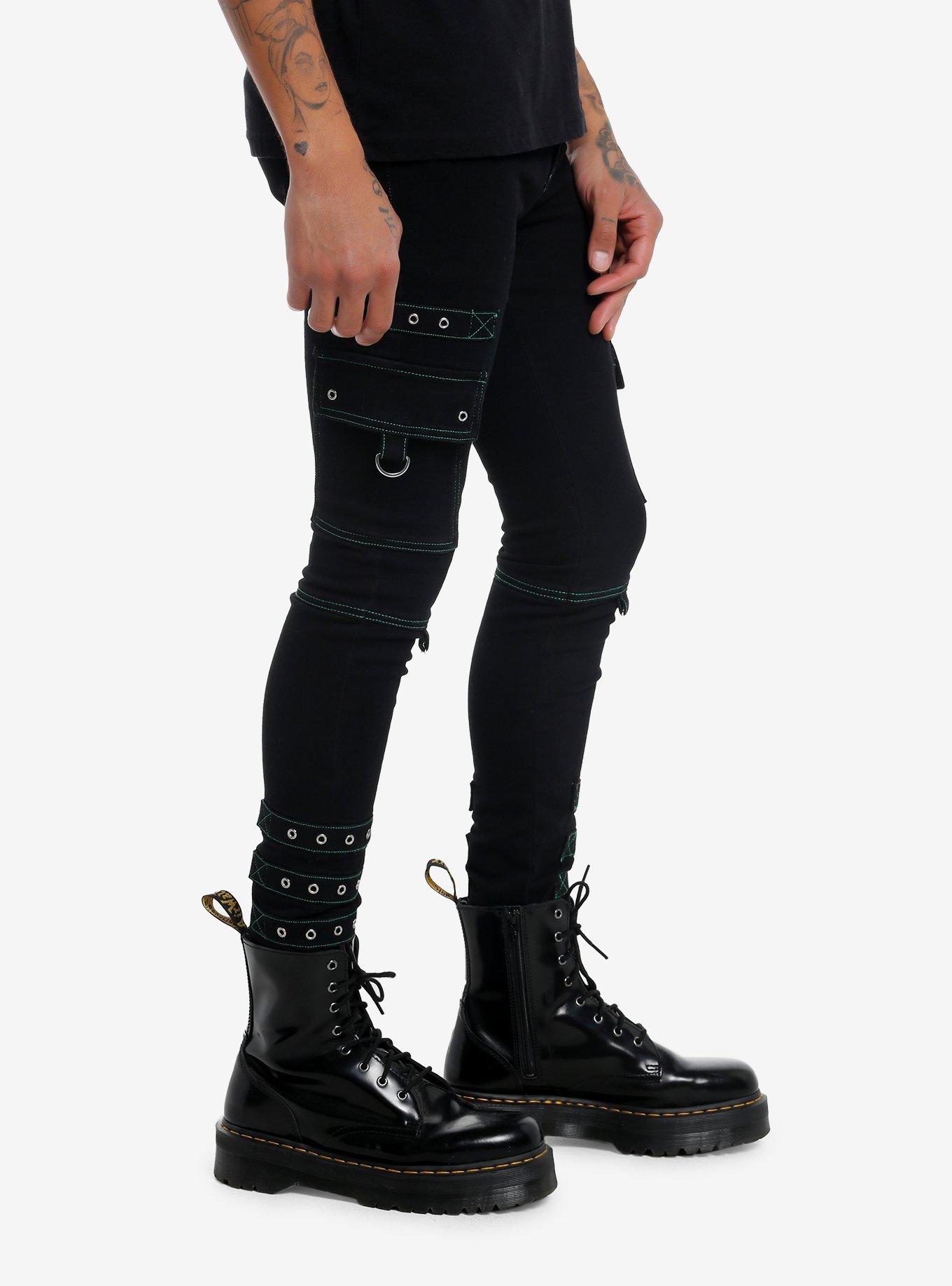 Social Collision Black Grommet Contrast Stitch Stinger Jeans, BLACK, alternate
