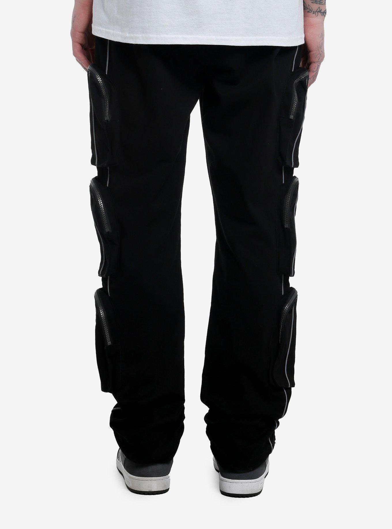 Black Zipper Cargo Pocket Pants, , hi-res