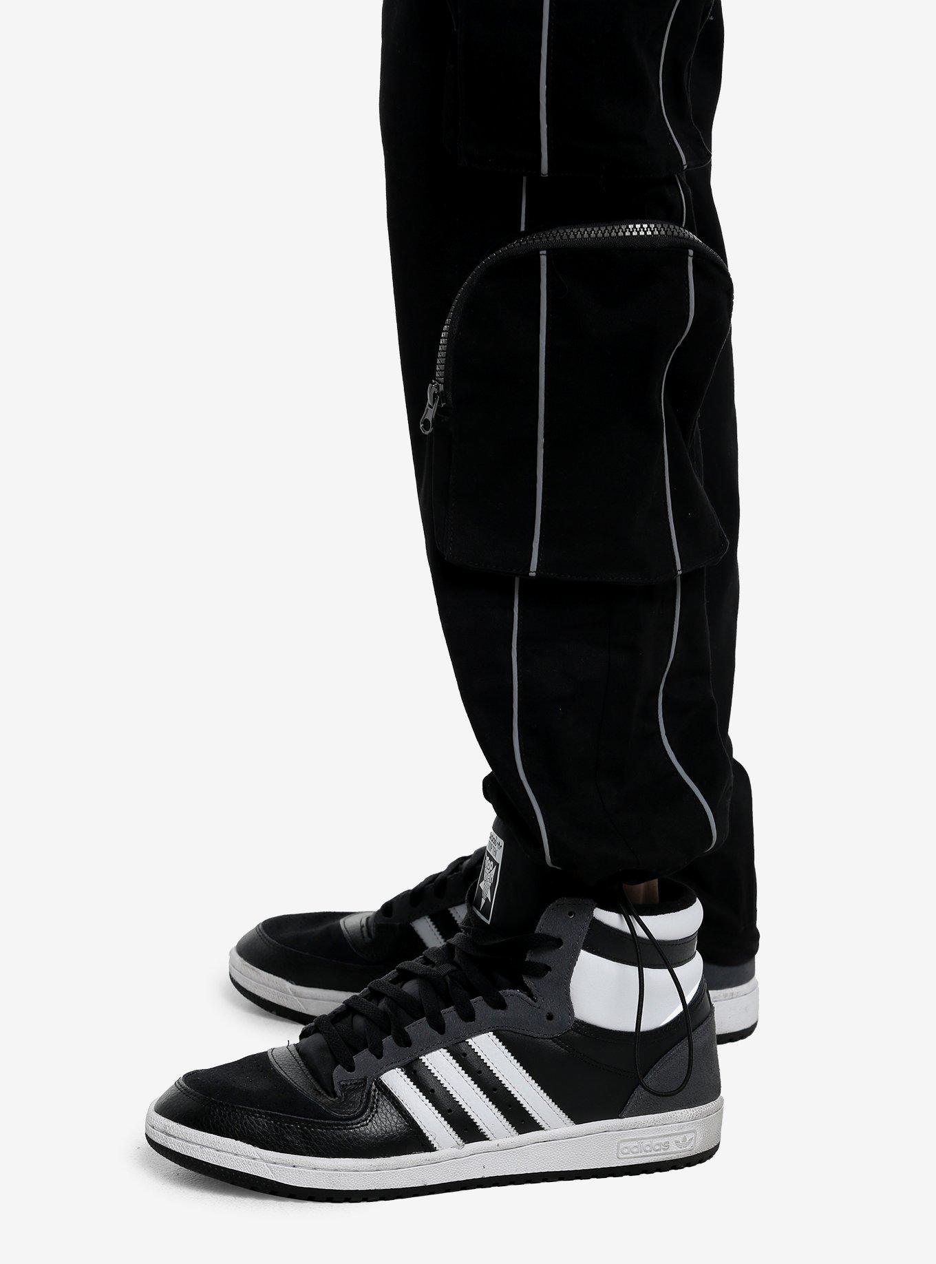 Black Zipper Cargo Pocket Pants, BLACK, alternate