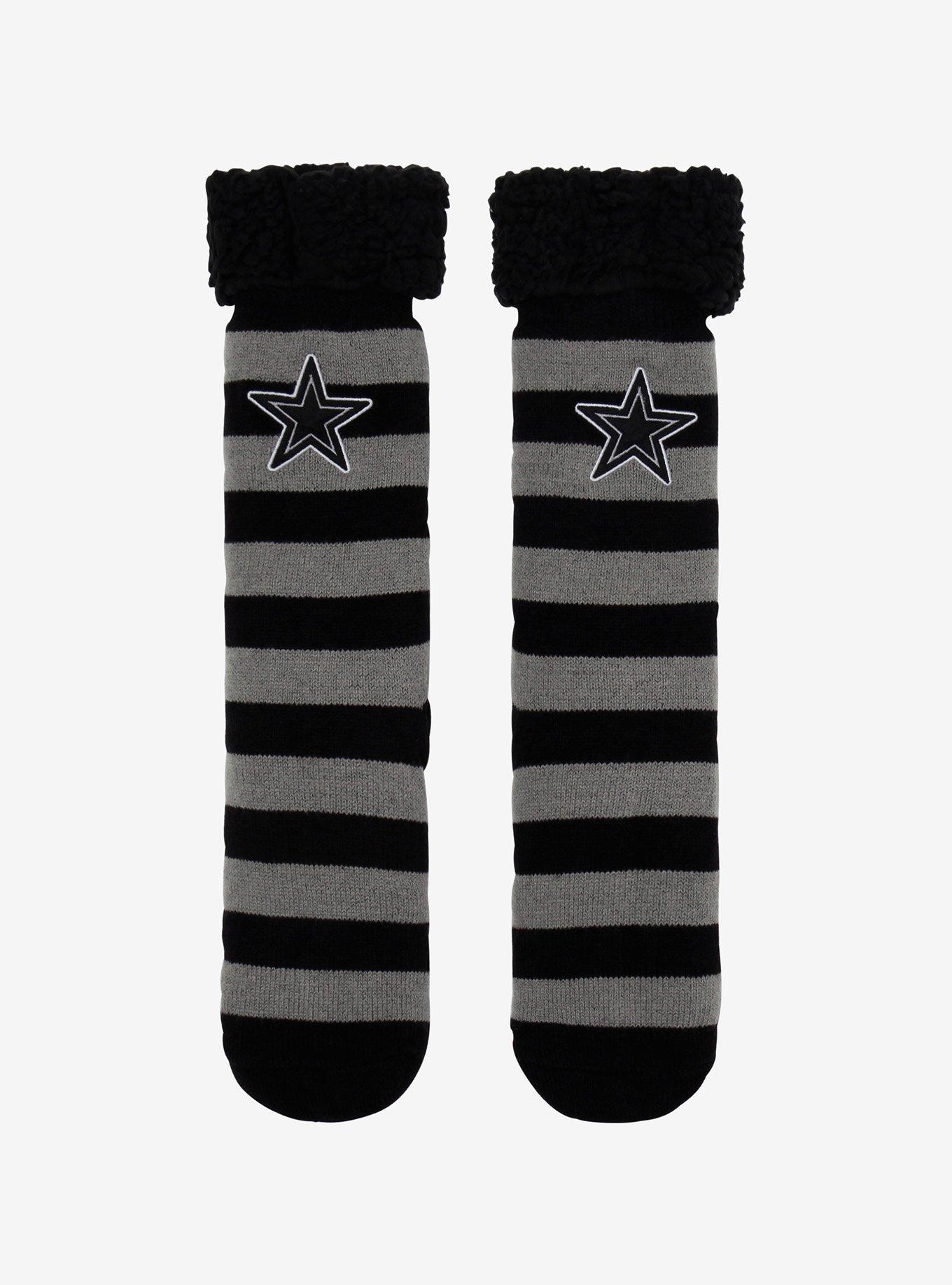 Black & Grey Stripe Star Cozy Slipper Socks, , hi-res