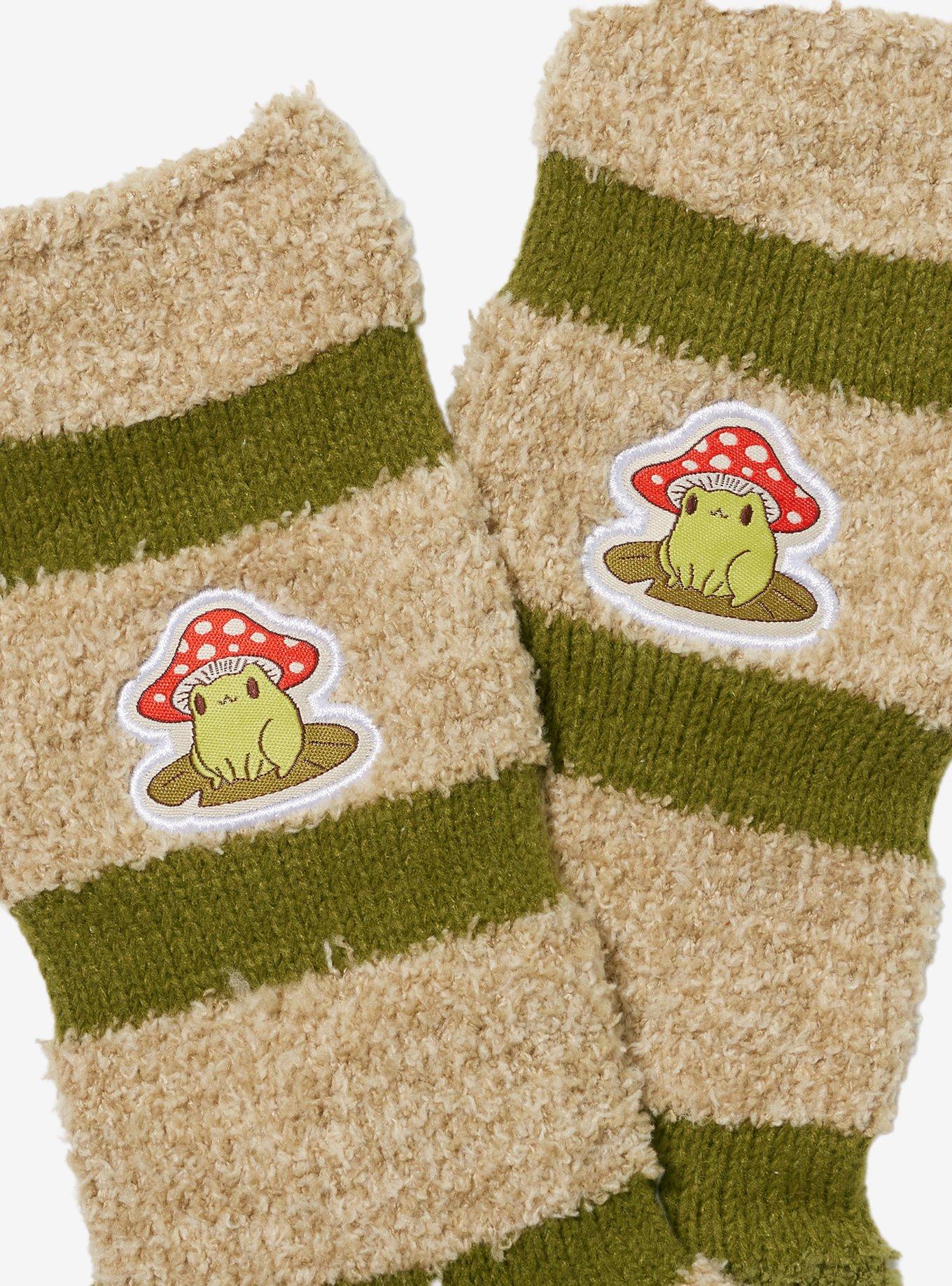 Mushroom Frog Stripe Fuzzy Socks, , alternate