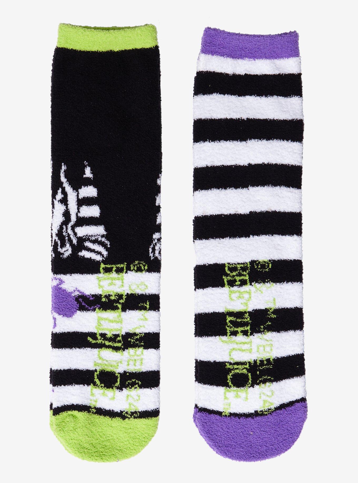 Beetlejuice Stripe Bugs Cozy Crew Socks 2 Pair