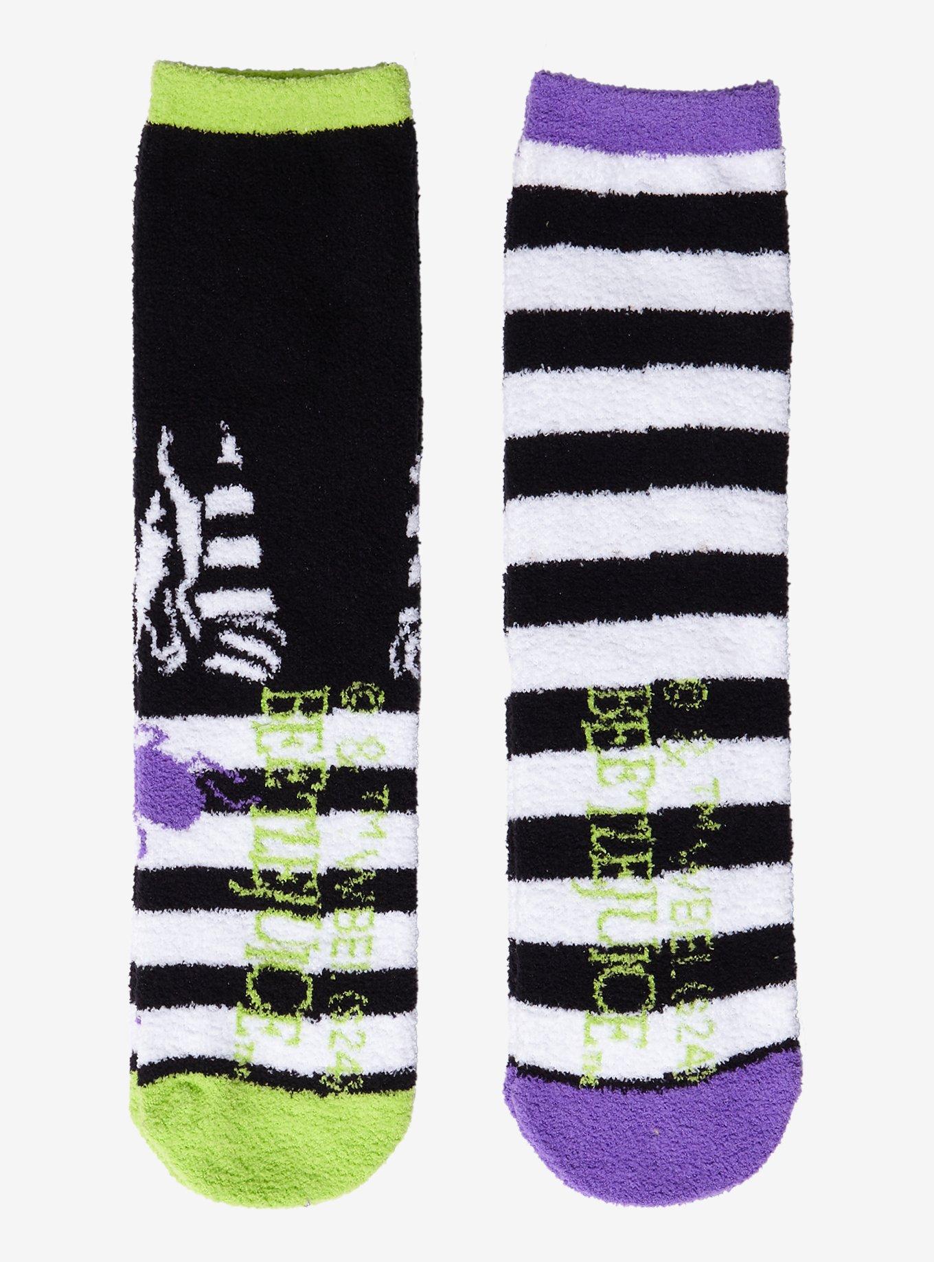 Beetlejuice Stripe Bugs Cozy Crew Socks 2 Pair, , hi-res