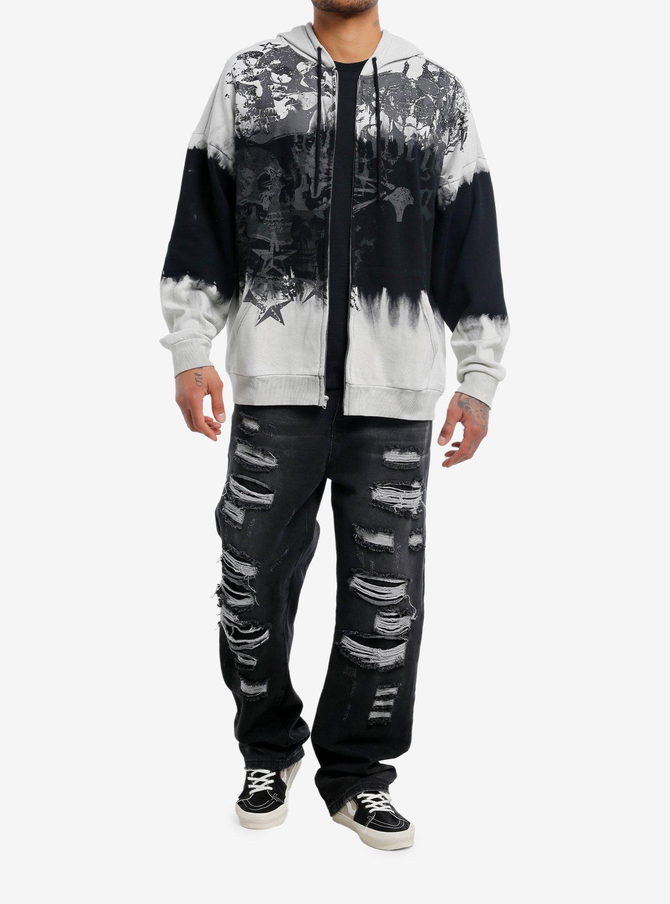 Social Collision Skull Dip Wash Oversized Hoodie, , hi-res