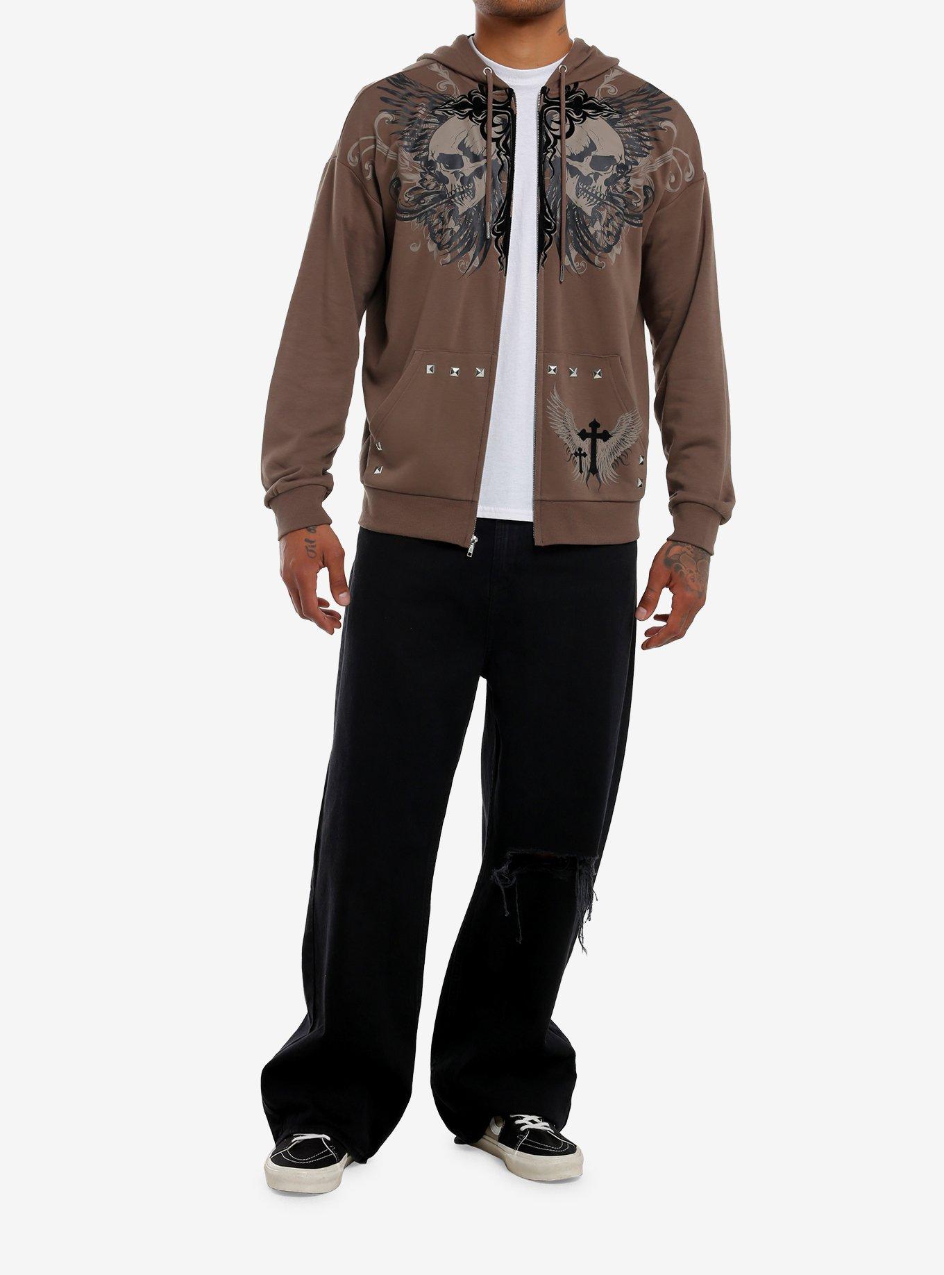 Social Collision Melancholy Skull Stud Hoodie, , hi-res