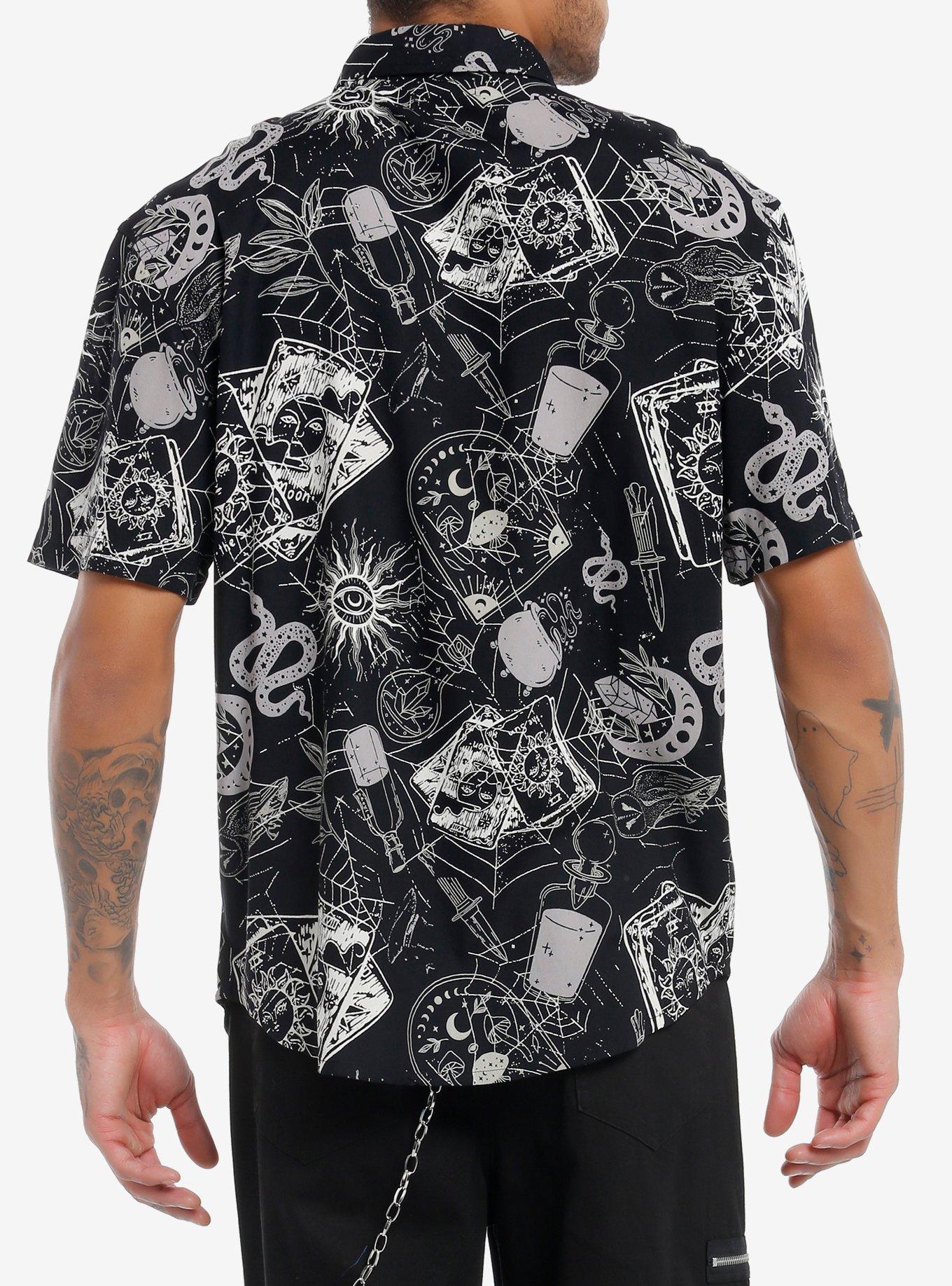 Cosmic Witchy Icons Woven Button-Up, GREY, alternate