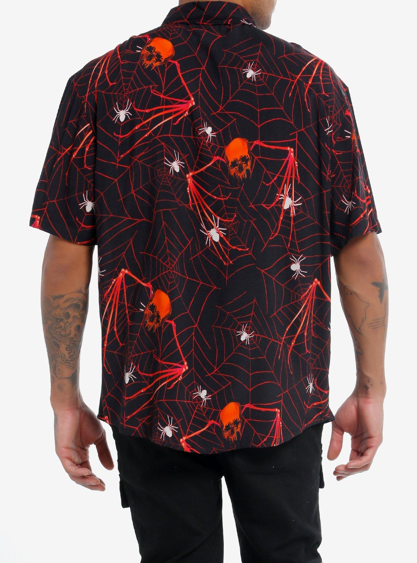 Skull Bats Allover Print Woven Button-Up, BLACK, alternate