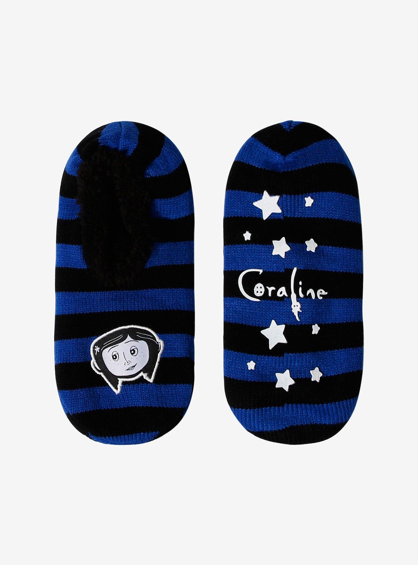 Coraline Black & Blue Stripe Cozy Slipper Socks, , alternate