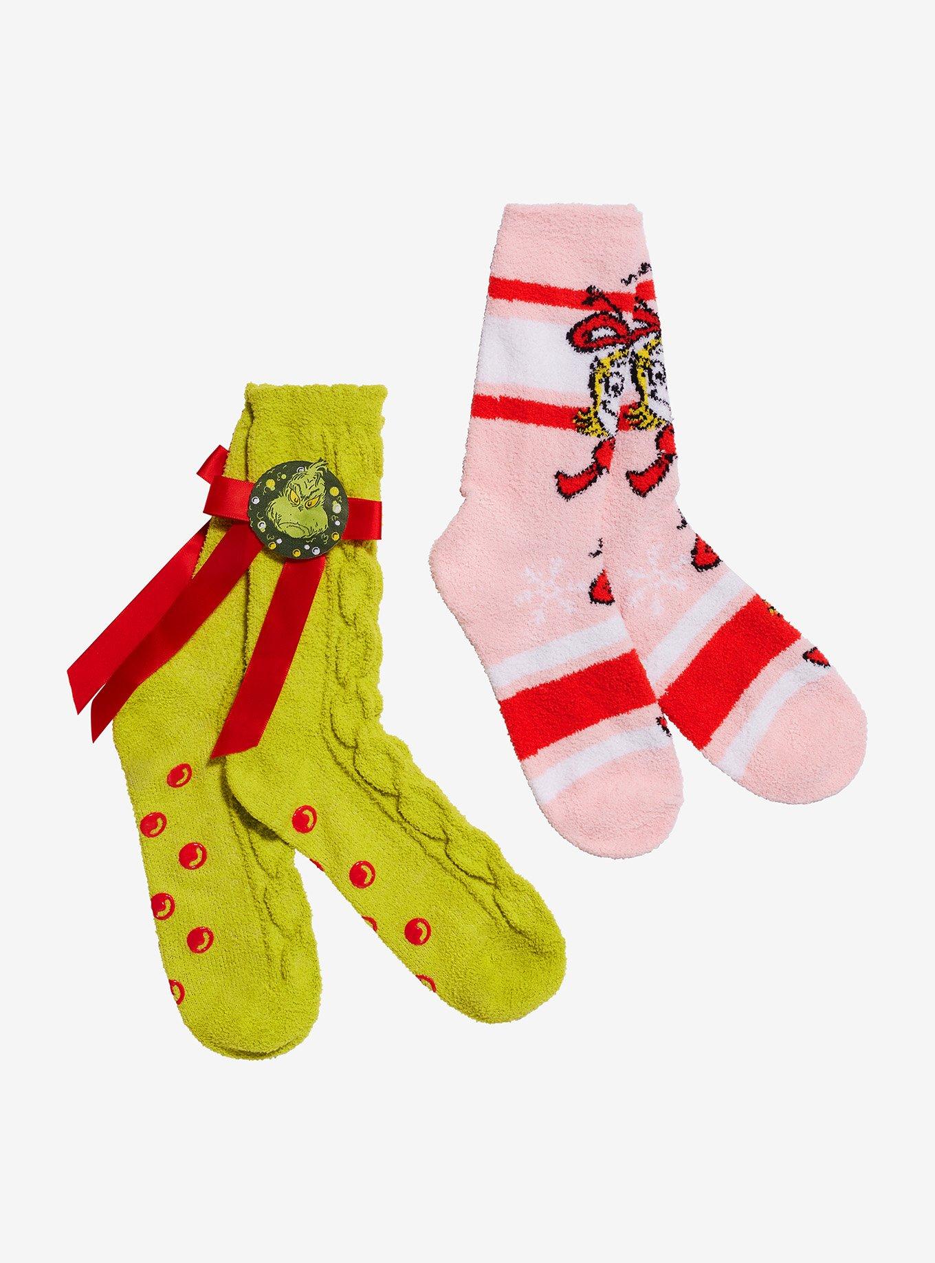 Dr. Seuss How The Grinch Stole Christmas! Grinch & Cindy Lou Cozy Slipper Socks 2 Pair, , hi-res