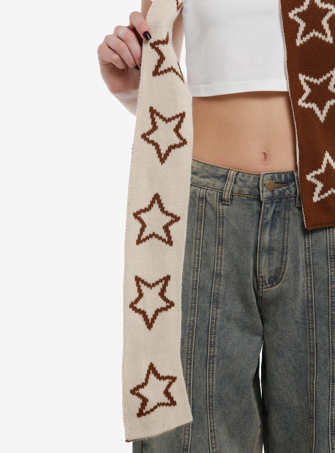 Brown & Tan Stars Knit Scarf, , hi-res