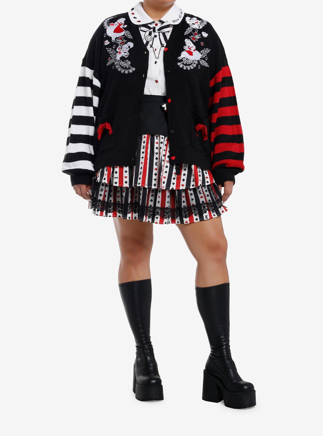 Her Universe Disney Alice In Wonderland Embroidered Stripe Girls Cardigan Plus Size, MULTI, alternate