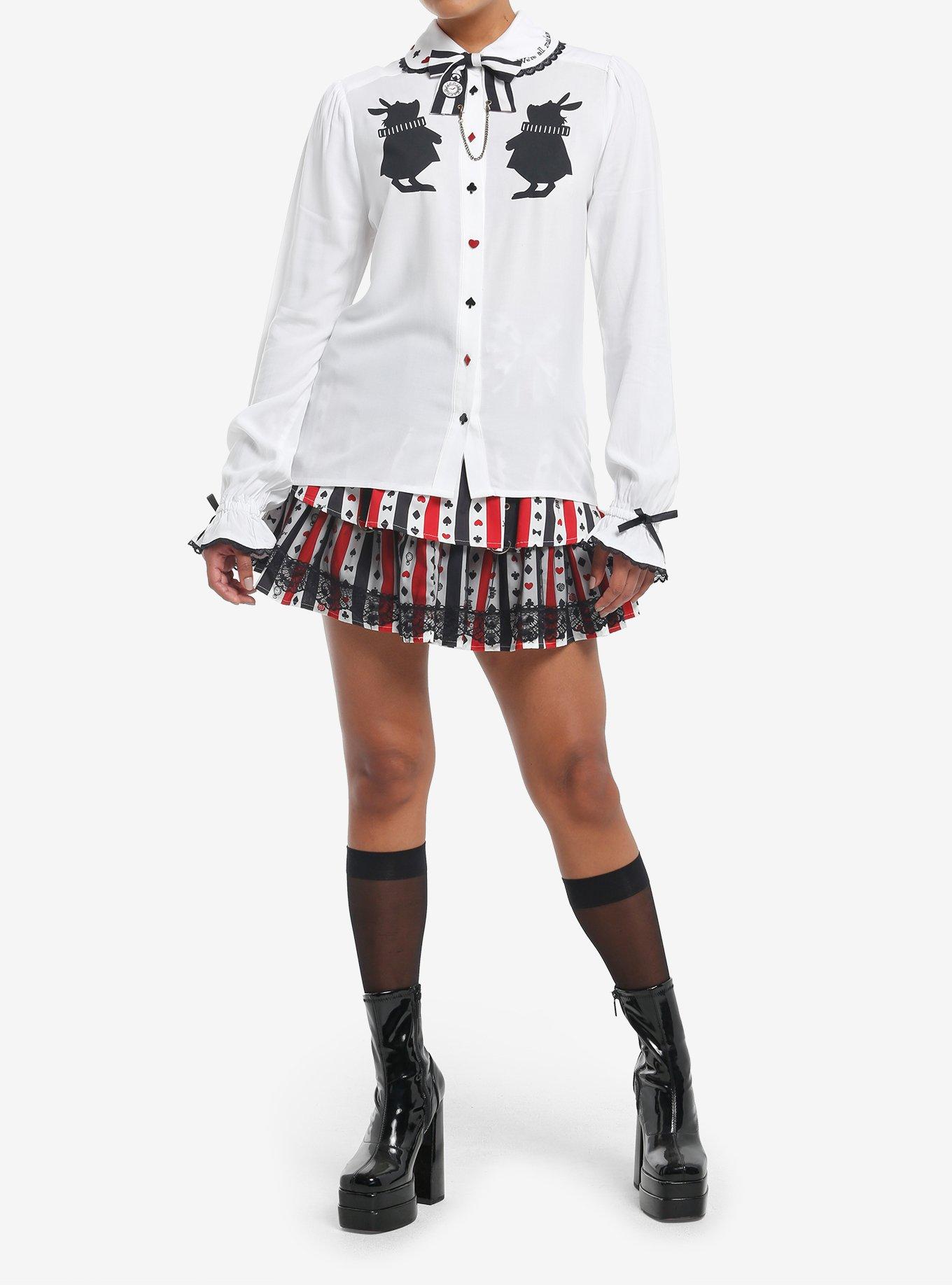 Her Universe Disney Alice In Wonderland White Rabbit Bow Girls Woven Button-Up, BLACK, alternate