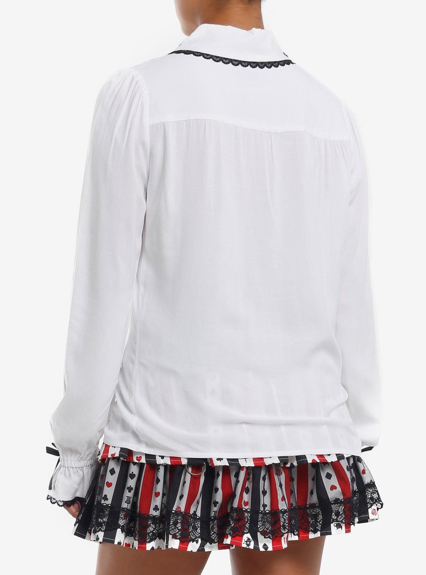 Her Universe Disney Alice In Wonderland White Rabbit Bow Girls Woven Button-Up, BLACK, alternate