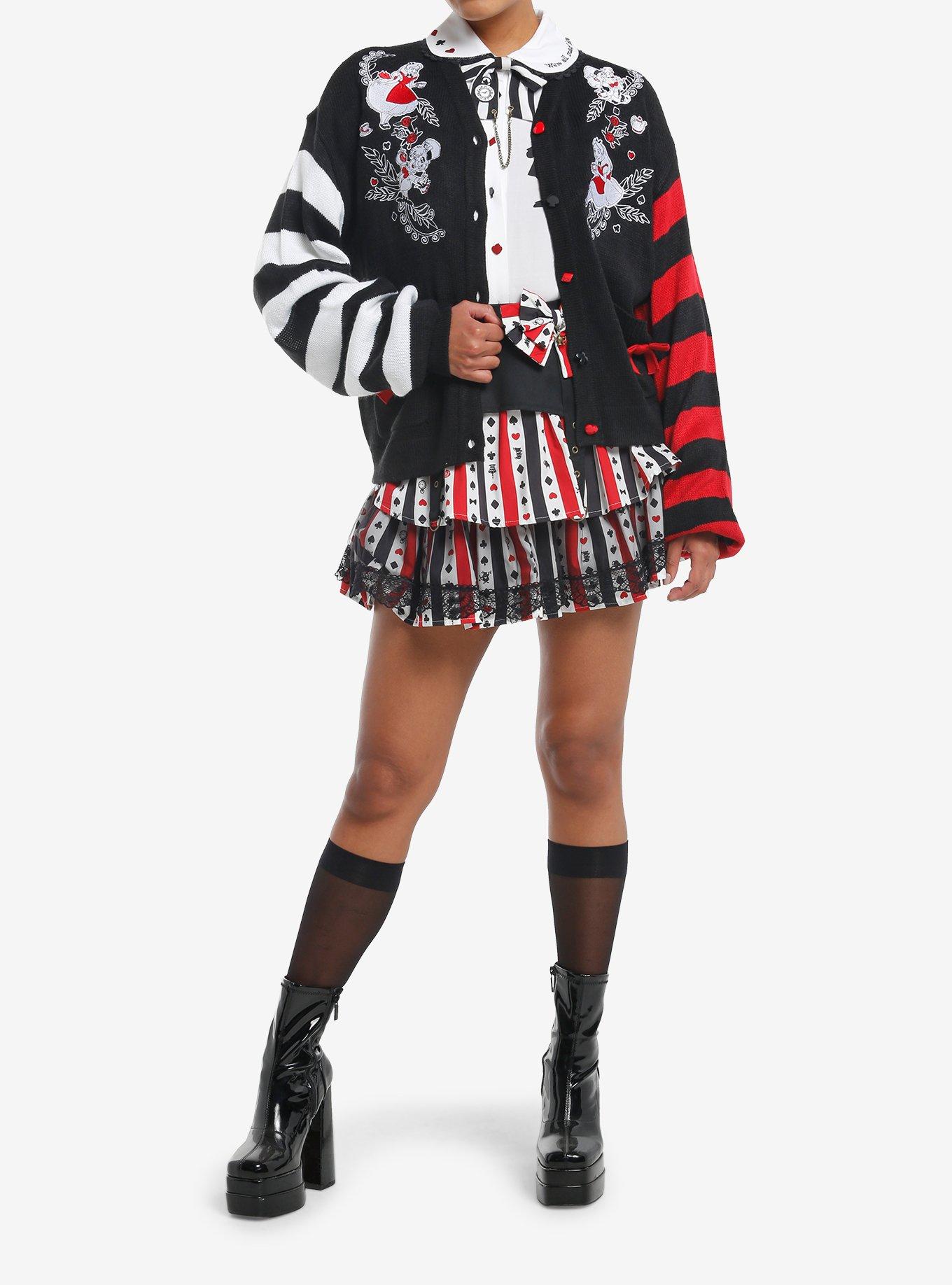 Her Universe Disney Alice In Wonderland White Rabbit Bow Girls Woven Button-Up, BLACK, alternate