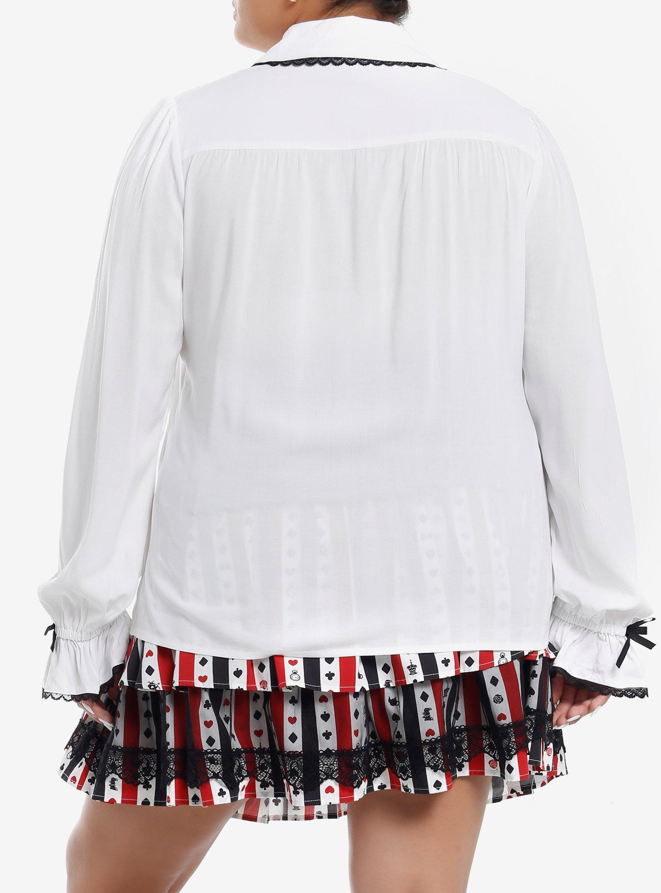 Her Universe Disney Alice In Wonderland White Rabbit Bow Girls Woven Button-Up Plus Size, BLACK, alternate