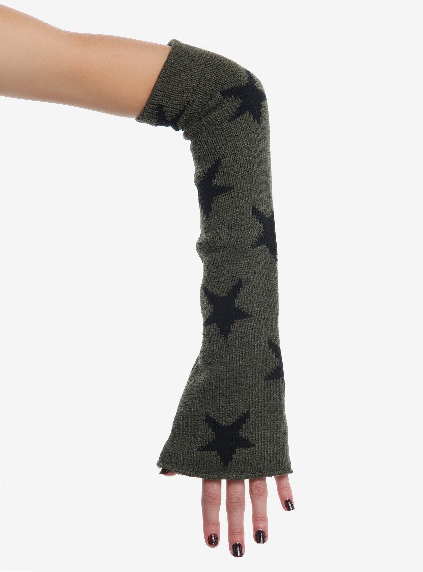 Olive Green Star Flare Arm Warmers, , hi-res