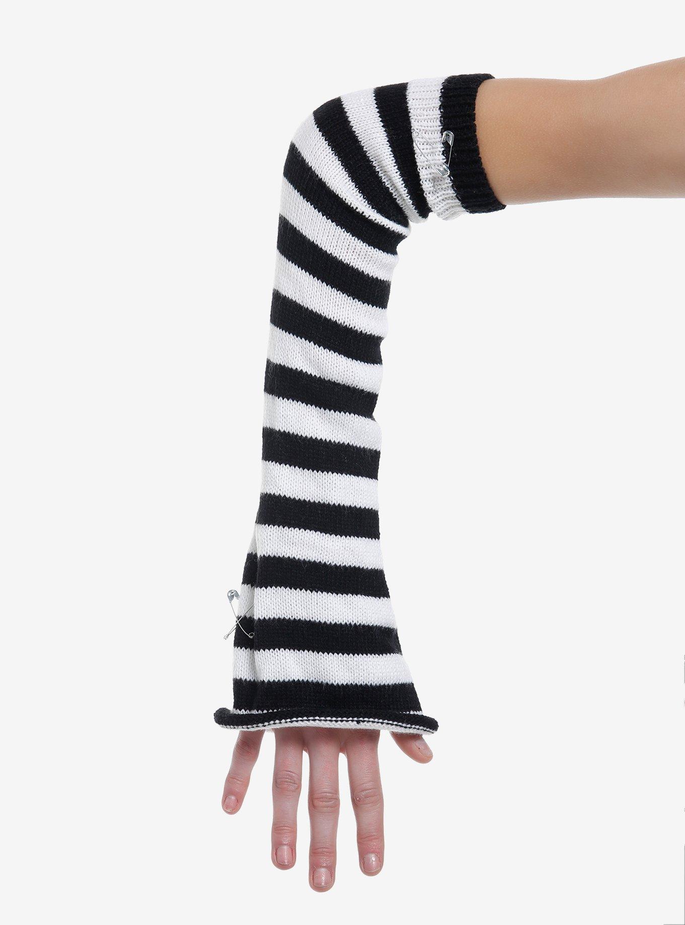 Black & White Stripe Safety Pin Flare Arm Warmers, , hi-res