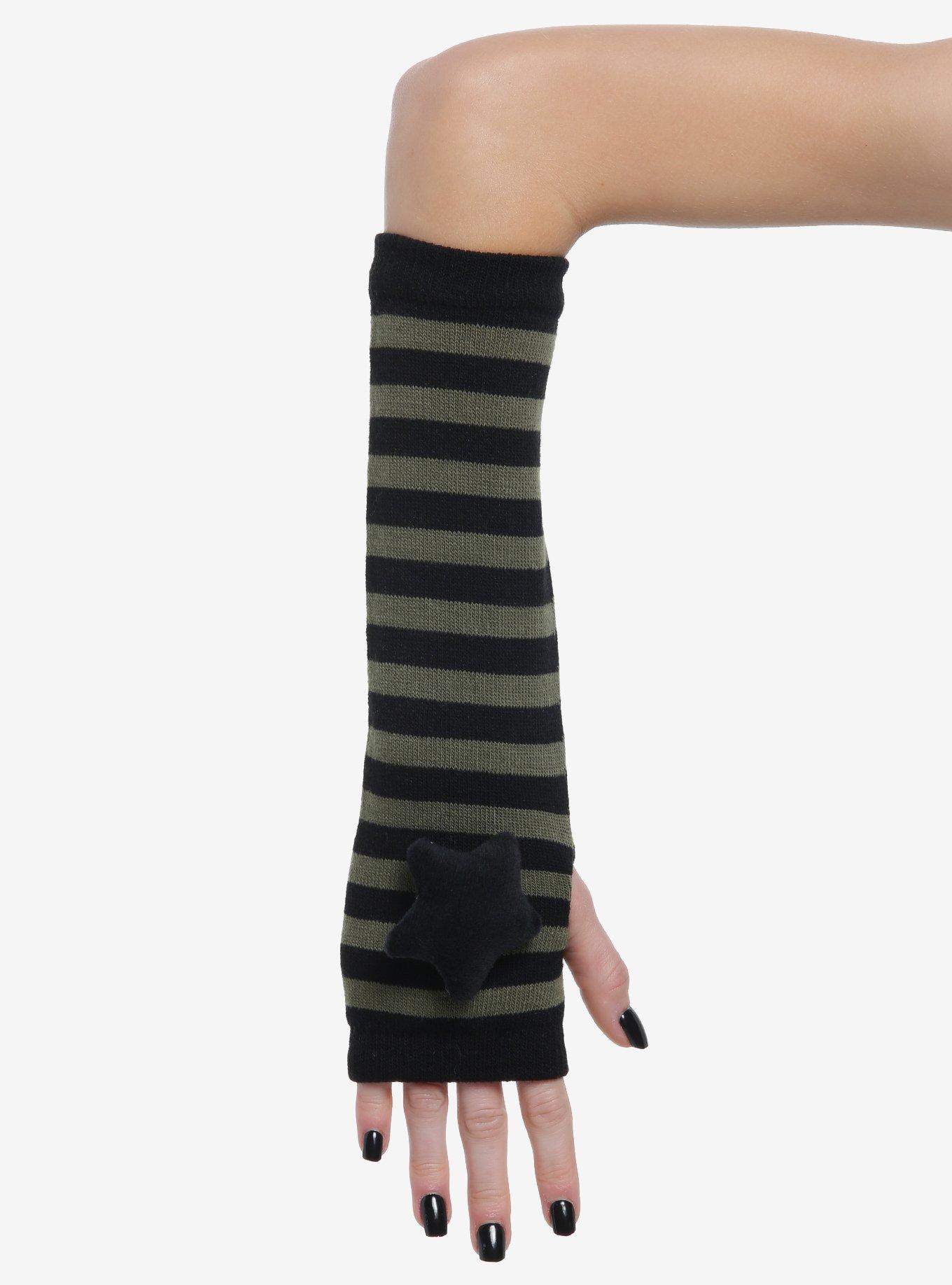Olive & Black Stripe Star Plush Arm Warmers, , hi-res