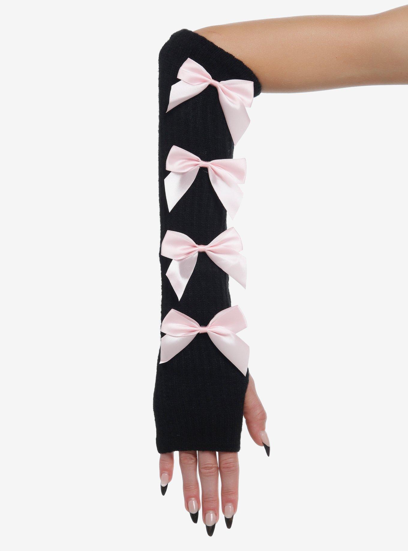 Black & Pink Bow Arm Warmers, , alternate