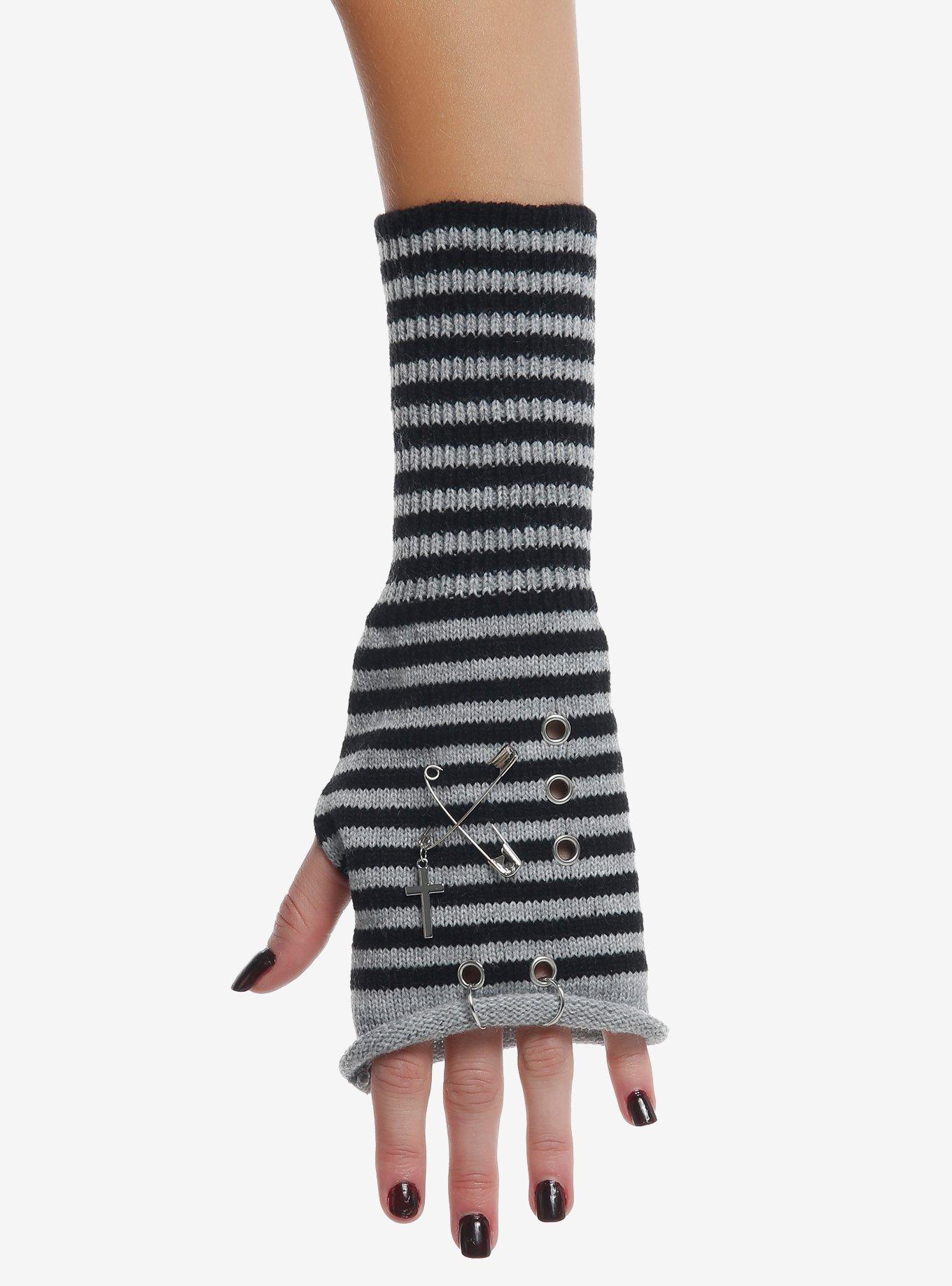 Black & Grey Stripe Hardware Arm Warmers, , alternate