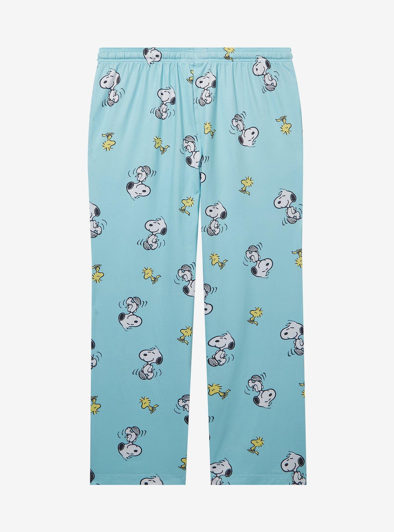 Peanuts Snoopy & Woodstock Allover Print Women's Plus Size Sleep Pants — BoxLunch Exclusive, LIGHT BLUE, alternate