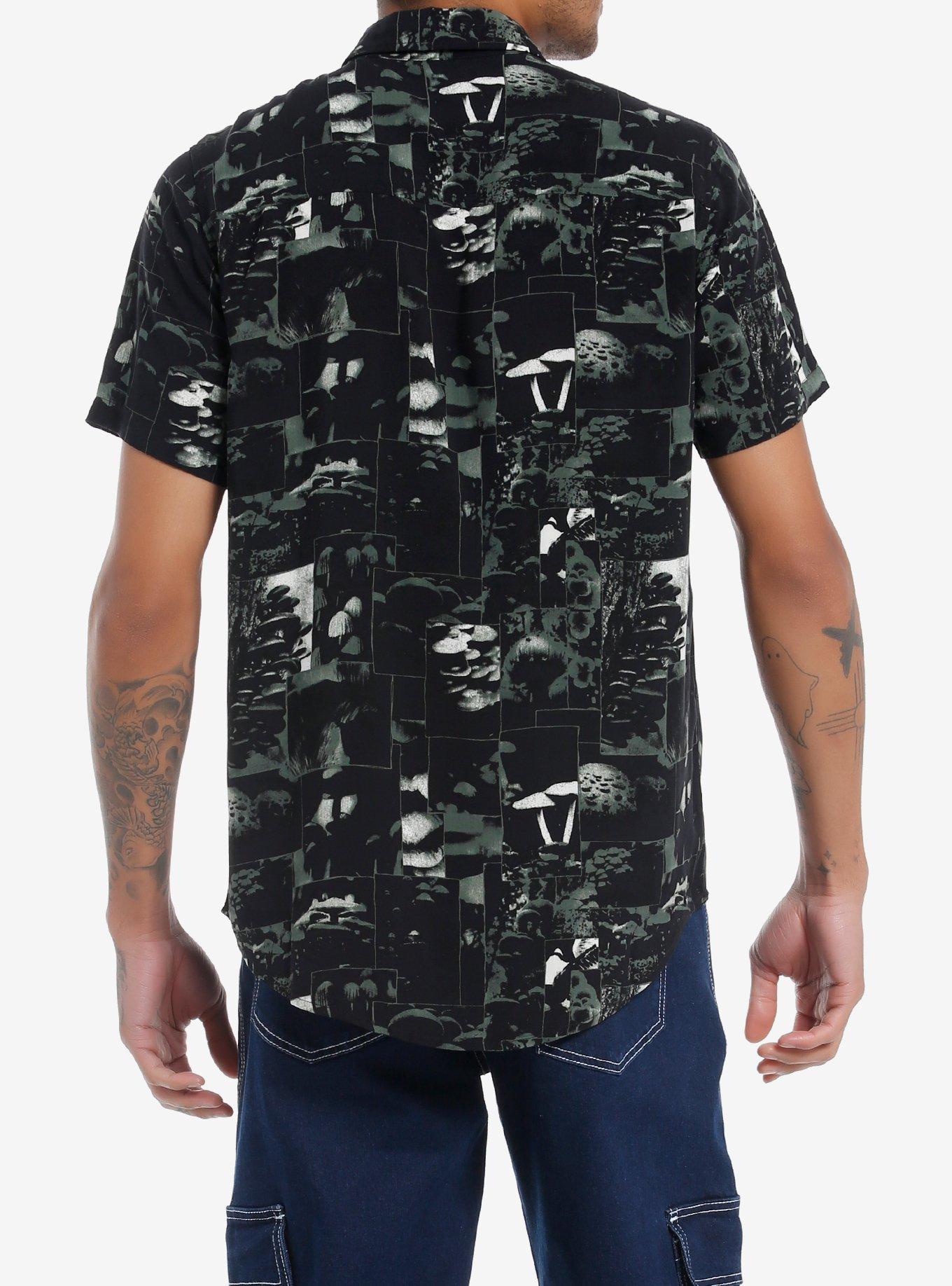 Mushroom Square Collage Woven Button-Up, BLACK, alternate