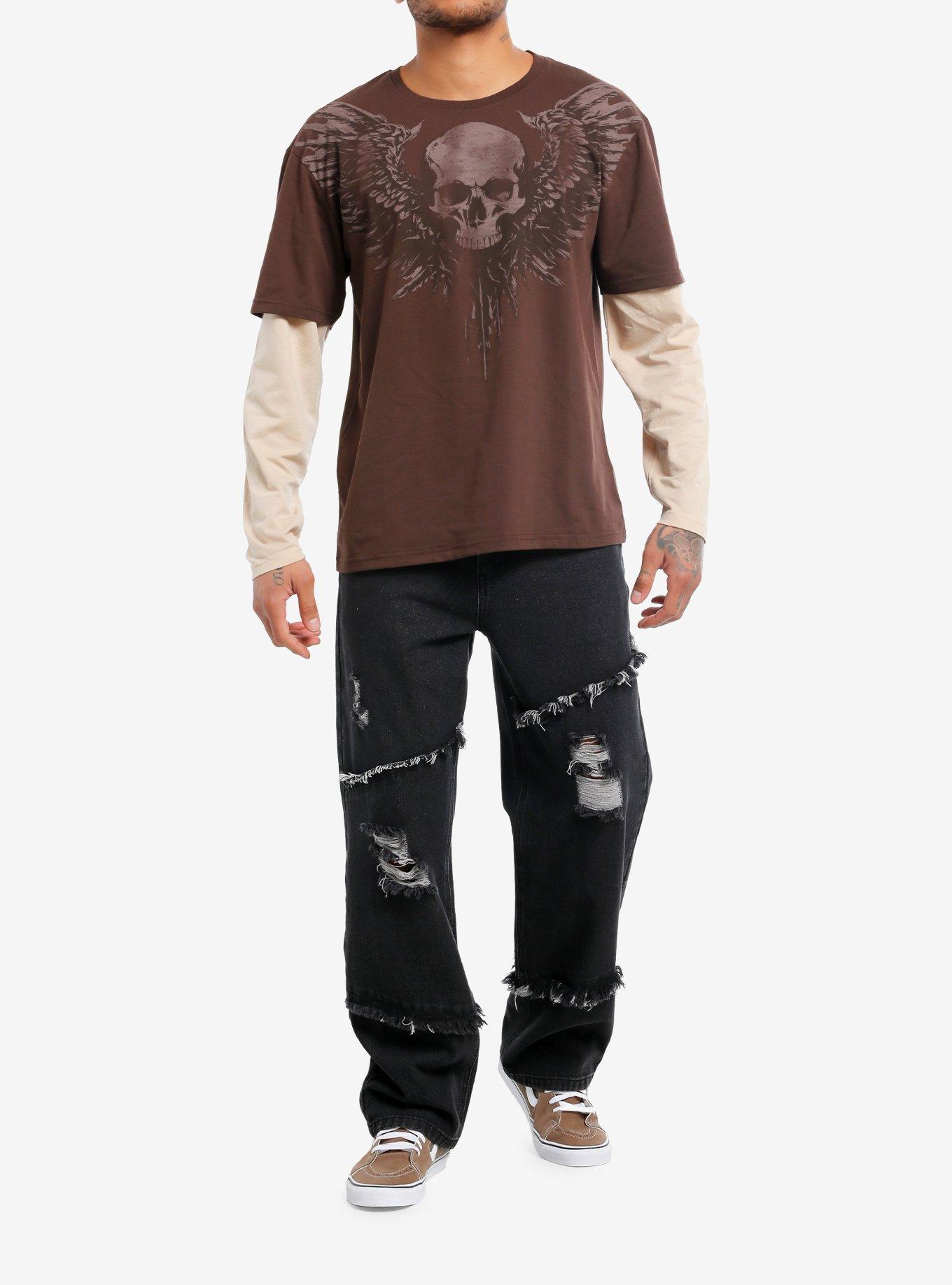 Winged Skull Brown Twofer Long-Sleeve T-Shirt, , alternate