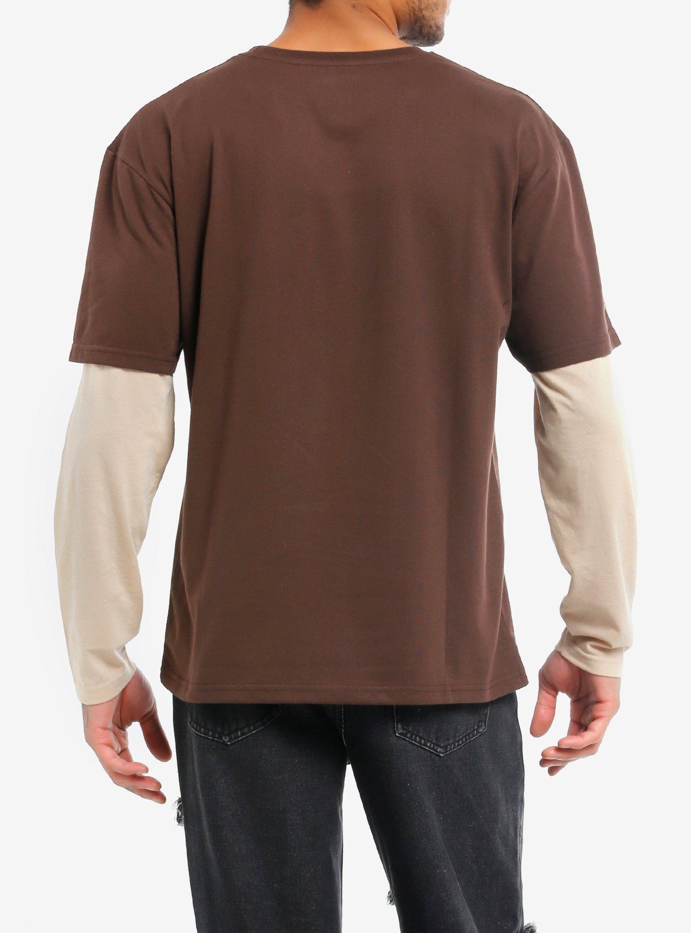 Winged Skull Brown Twofer Long-Sleeve T-Shirt