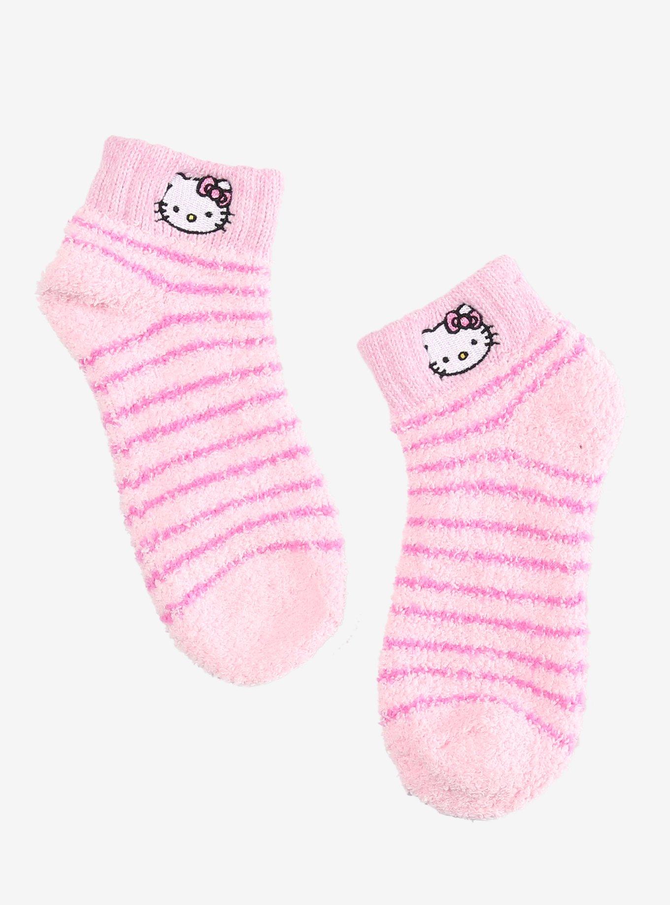 Hello Kitty Pink Stripe Fuzzy Ankle Socks, , hi-res